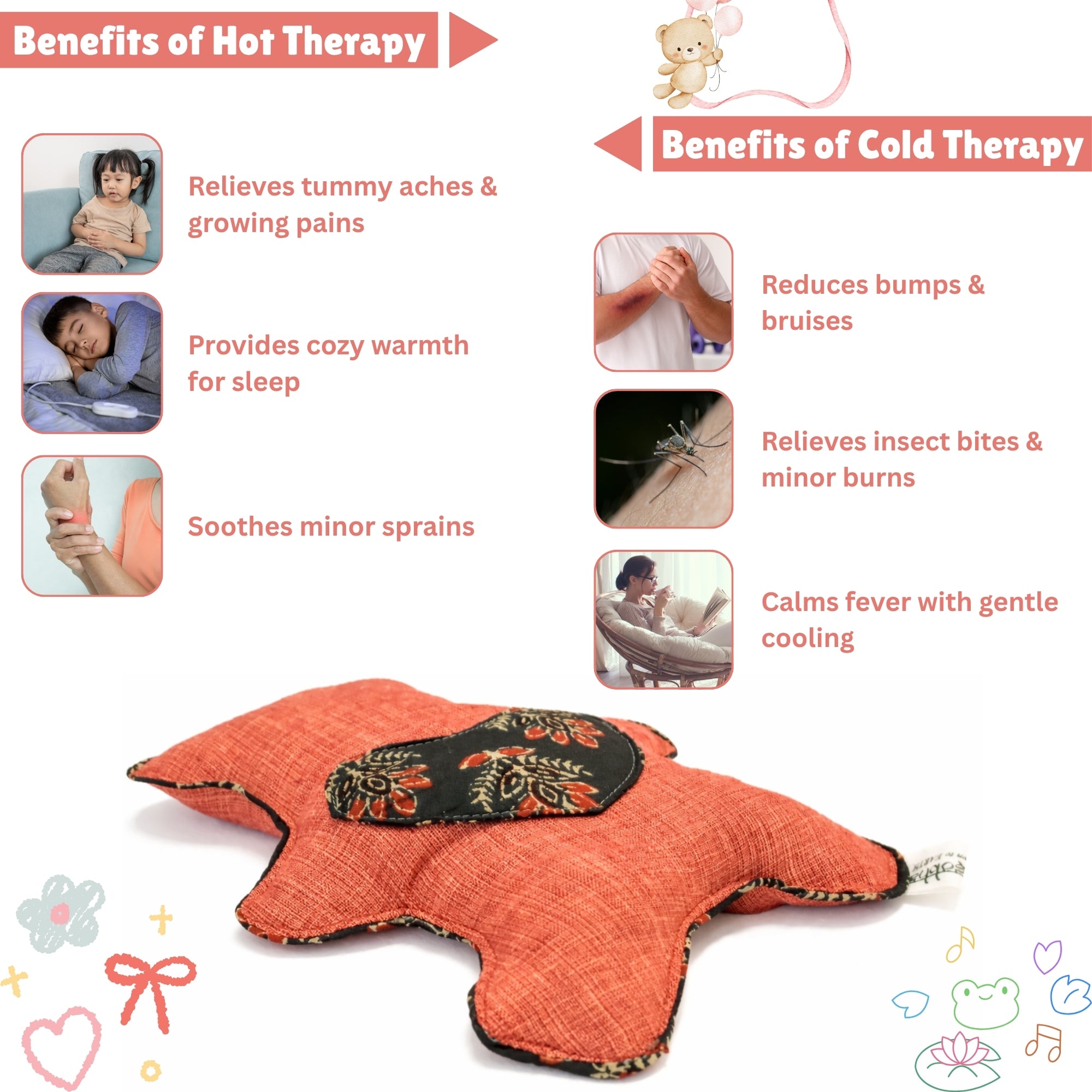 Kids' Cuddly Teddy Bear Herbal Hot & Cold Therapy Pack – Natural Pain Relief for Children