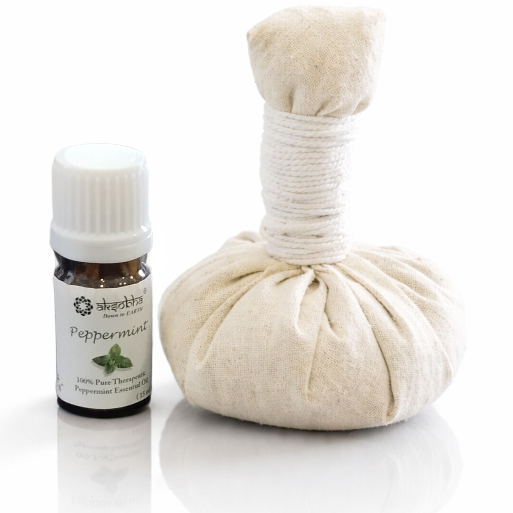 Aksobha Herbal Microwavable Heating Potli Ball with 5ml Pure Peppermint Essential Oil | Natural Pain Relief | Sinus, Congestion, Headache, Ear Pain, Eye Stress Relief | Reusable Hot Compress