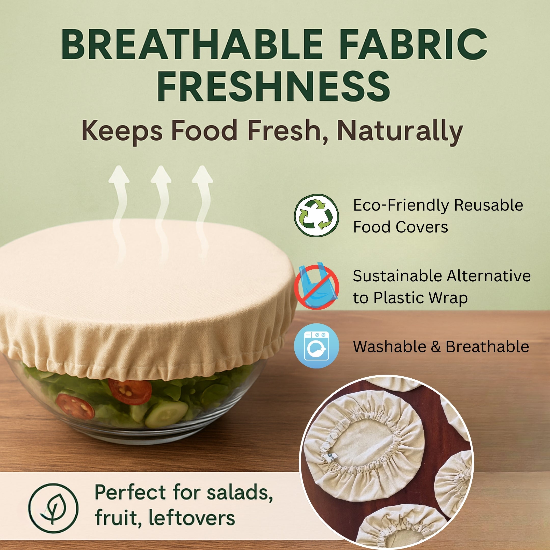 Unbleached Cotton Bowl Covers – Reusable Fabric Lids for Plastic-Free, Eco-Friendly Food Storage, Set of 6