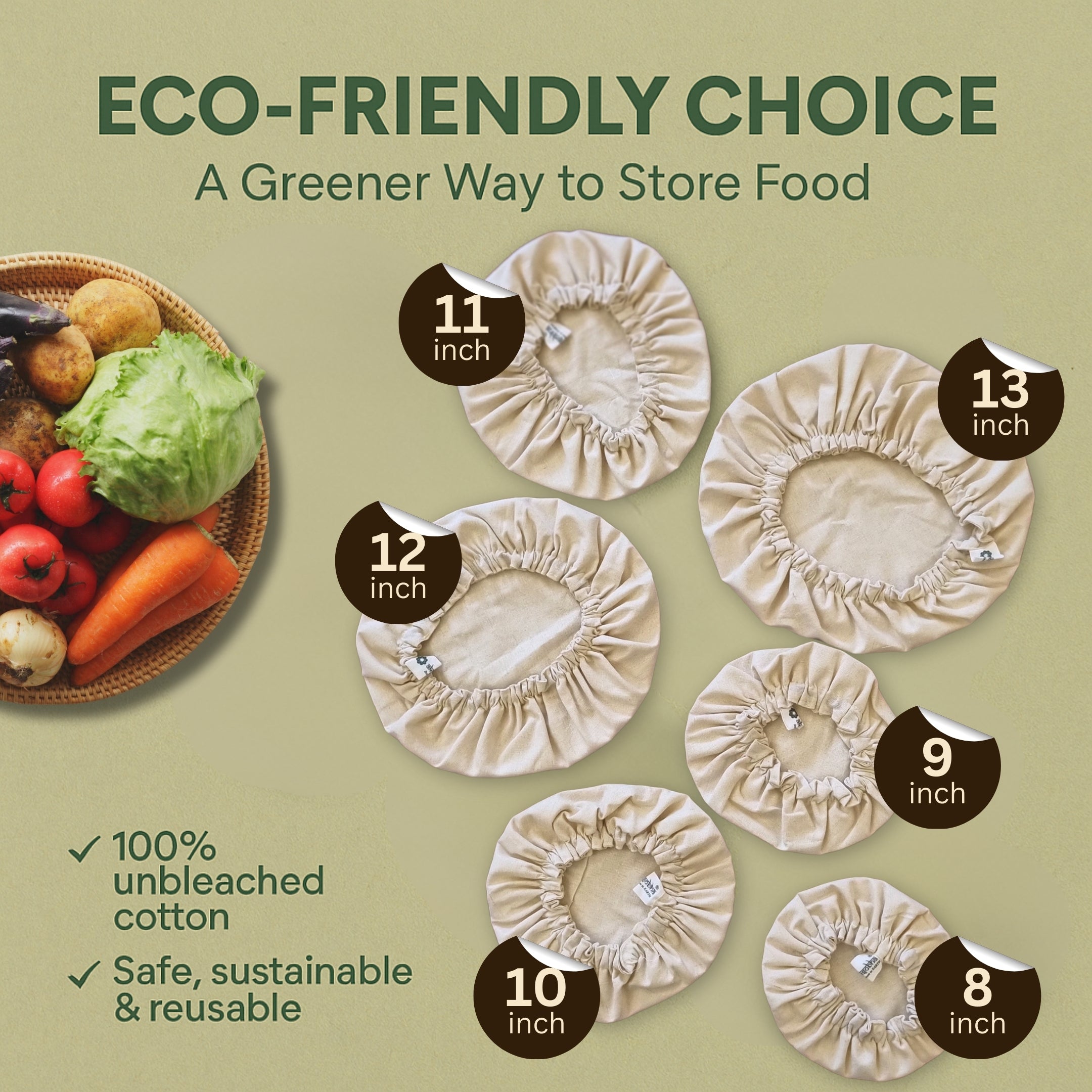 Unbleached Cotton Bowl Covers – Reusable Fabric Lids for Plastic-Free, Eco-Friendly Food Storage, Set of 6