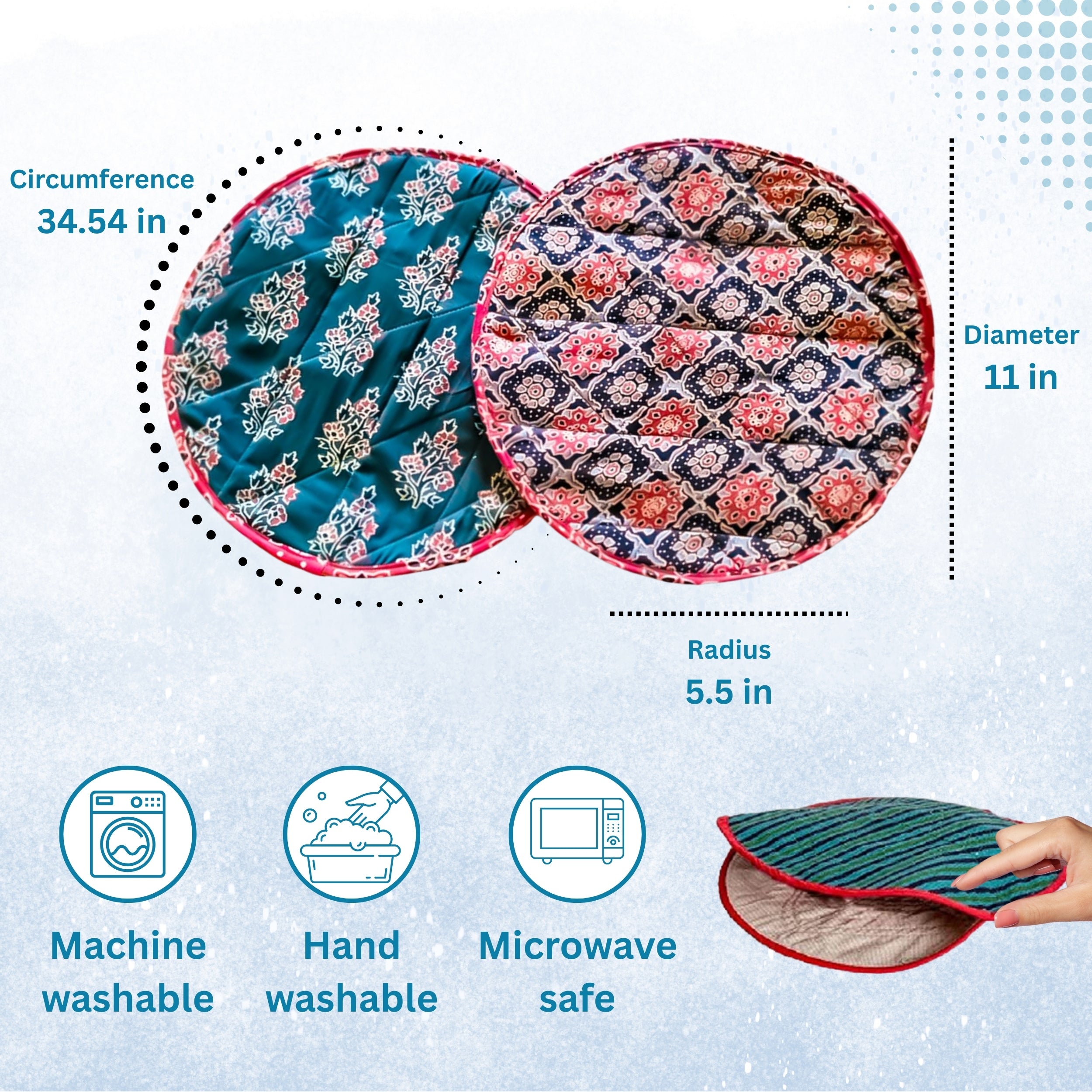 Microwaveable Roti & Tortilla Warmer – Cotton, Reusable, Eco-Friendly Pouch, Set of 2