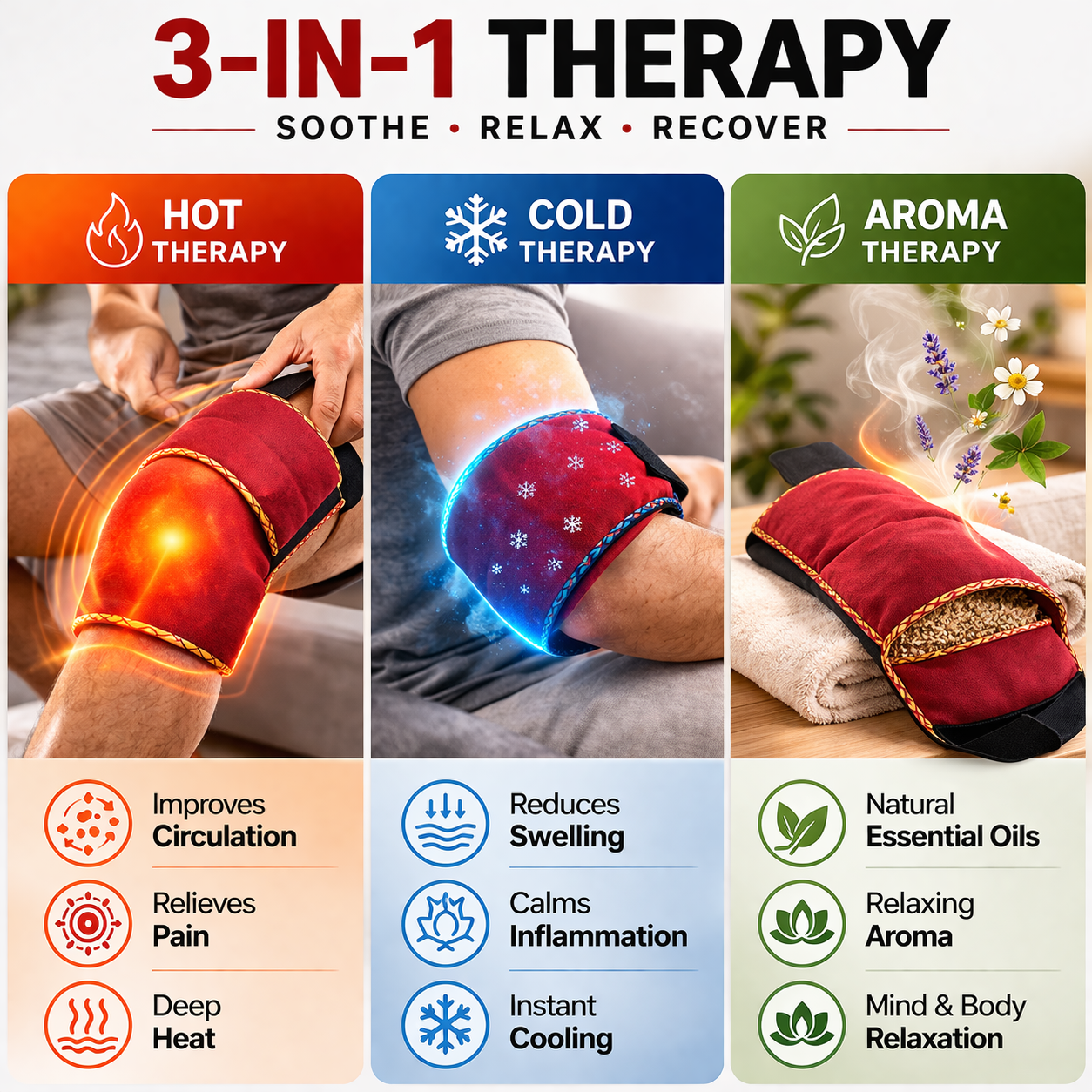 Multipurpose Pain Relief Flexible Long Herbal Microwavable Heating Pad – Hot & Cold Therapy Pack for Neck, Shoulders, Back & Cramps