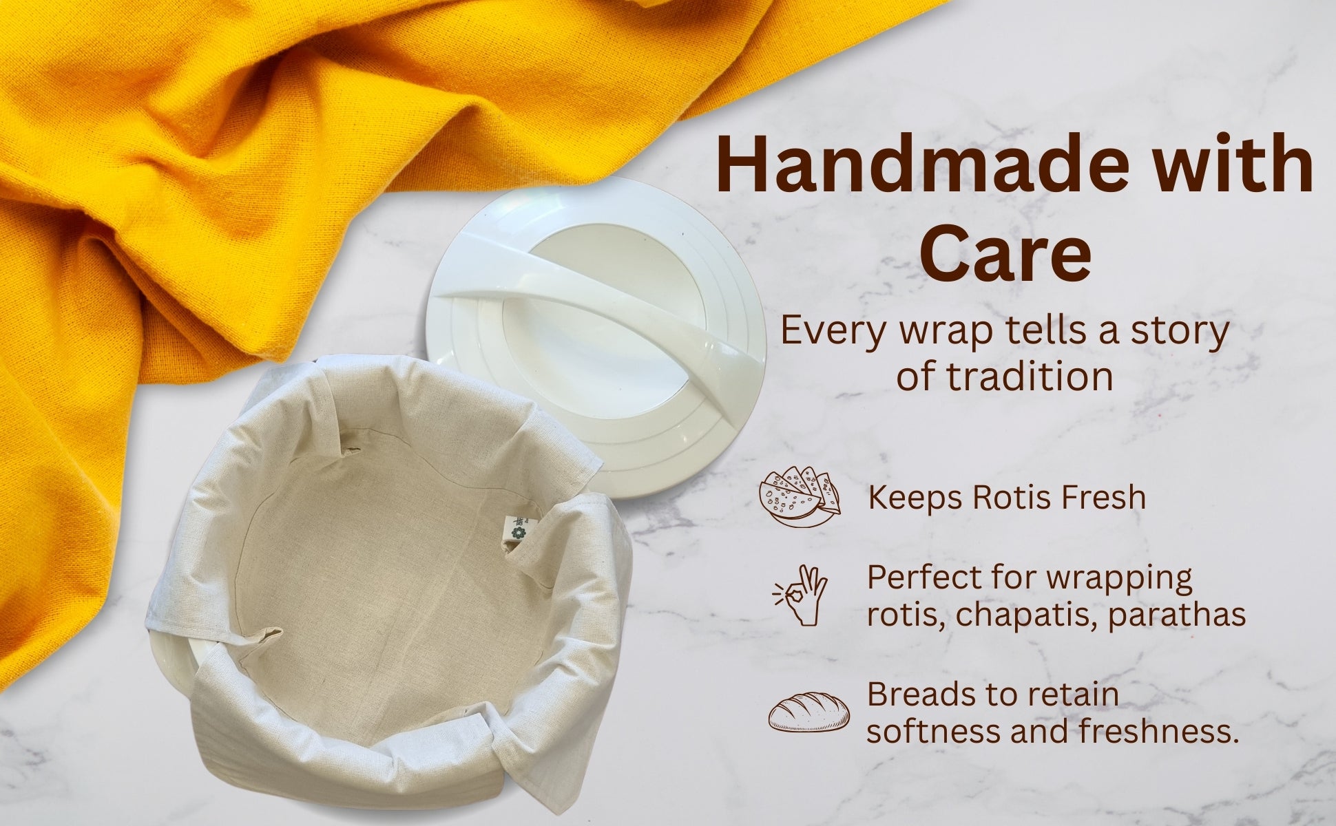 Unbleached Cotton Roti Wrap – Set of 2 | Eco-Friendly Reusable Roti Wrap for Warm & Fresh Rotis
