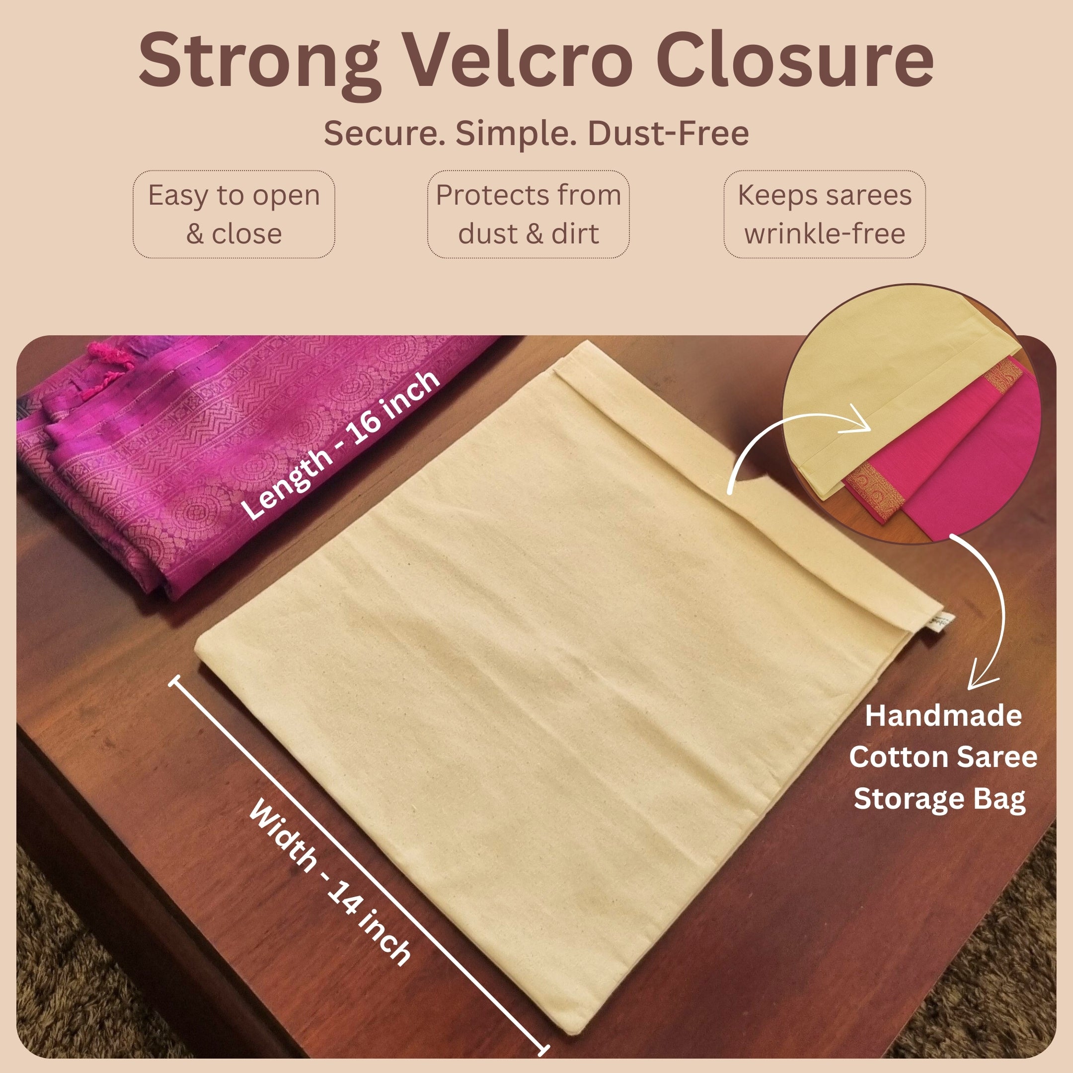 Saree Bag Cover Set of 3 – Dustproof, Unbleached Fabric with Blouse Compartment