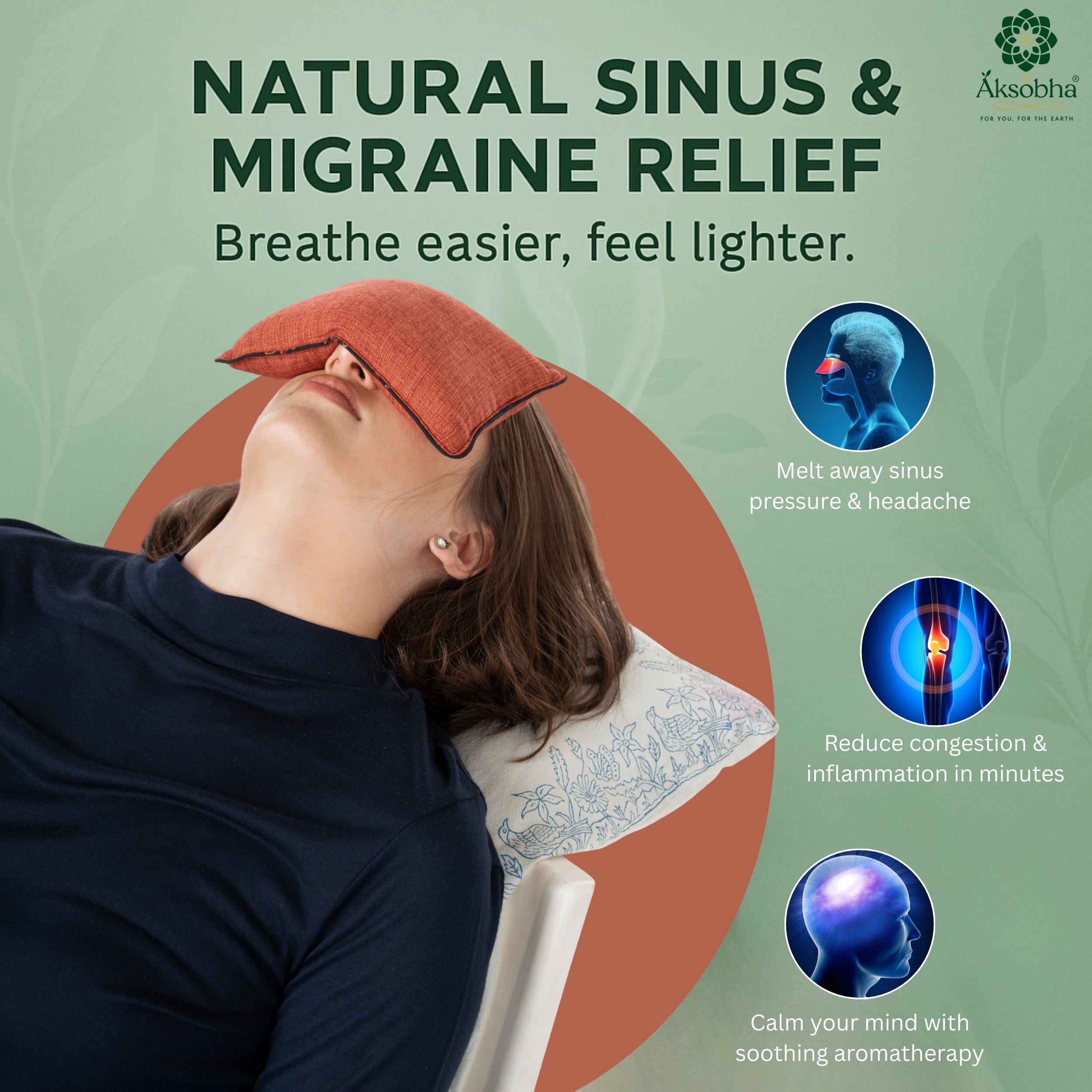 Aksobha Sinus Heating Pad – Hot & Cold Therapy for Sinus, Migraine & Cold Relief | Handmade with Seeds & 15ml Peppermint Oil | Eco-Friendly & Reusable