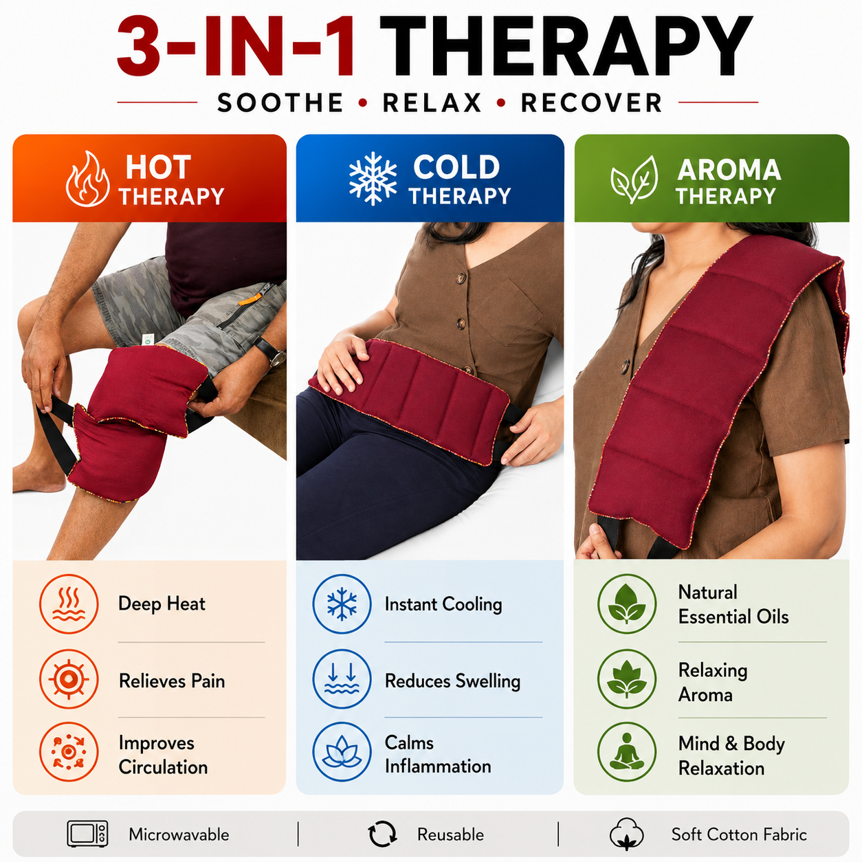 Multipurpose Pain Relief Flexible Long Herbal Microwavable Heating Pad – Hot & Cold Therapy Pack for Neck, Shoulders, Back & Cramps