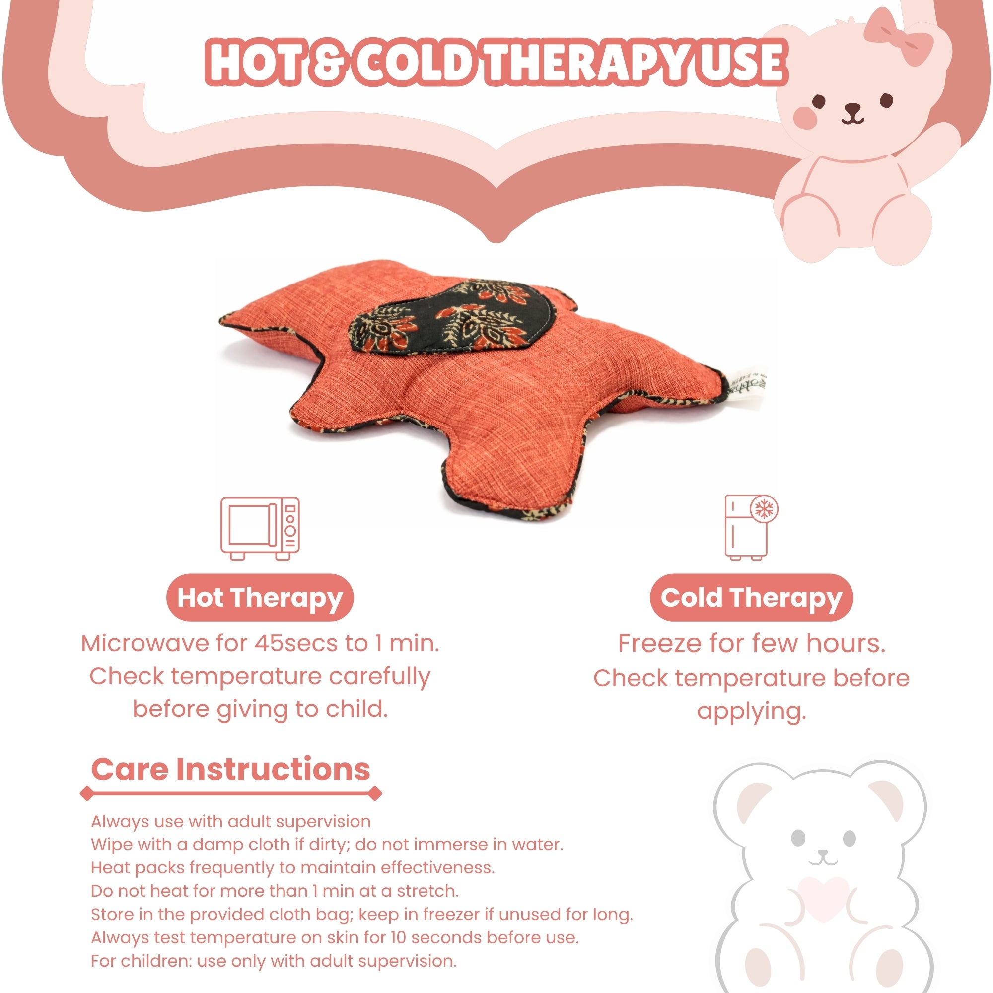 Kids' Cuddly Teddy Bear Herbal Hot & Cold Therapy Pack – Natural Pain Relief for Children