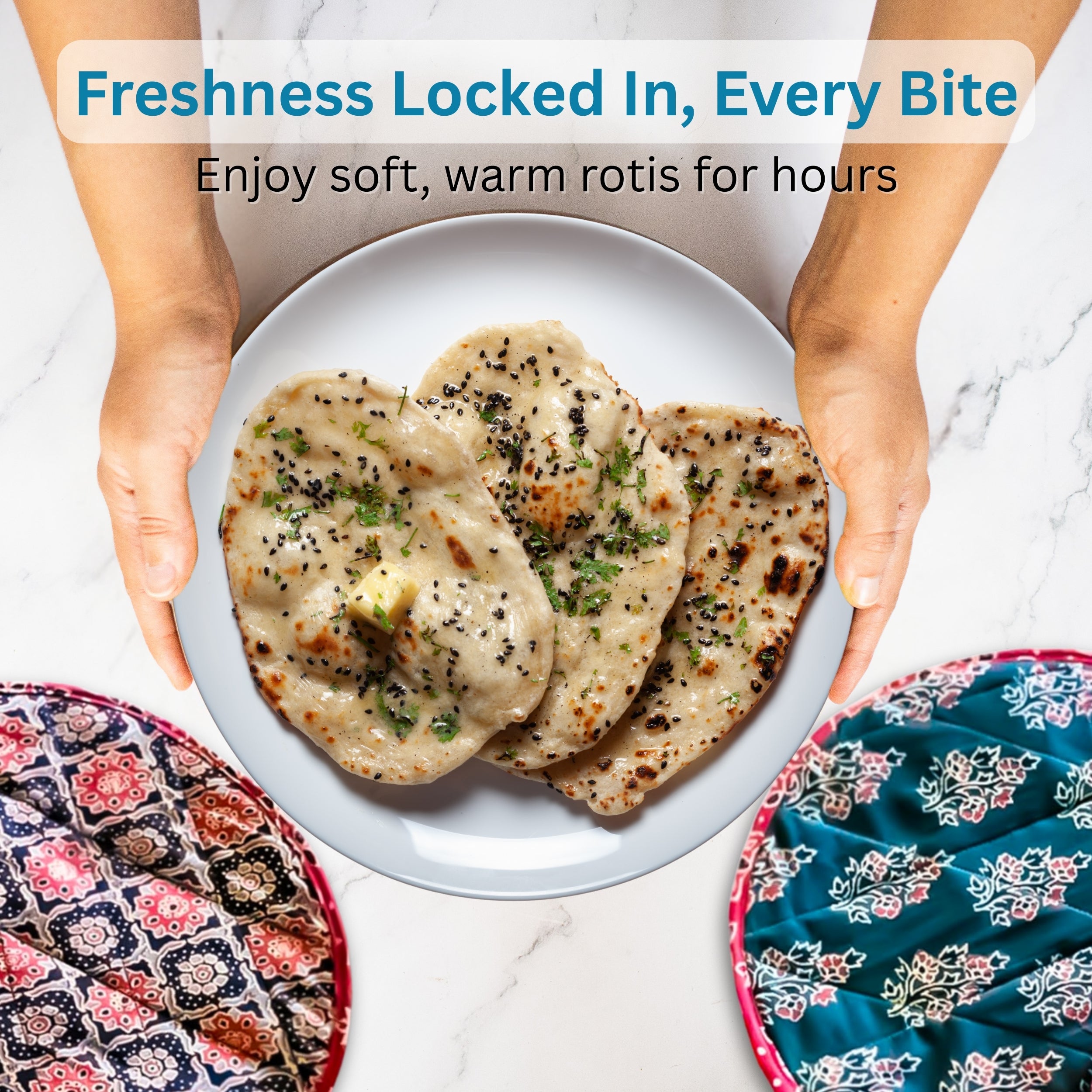 Microwaveable Roti & Tortilla Warmer – Cotton, Reusable, Eco-Friendly Pouch, Set of 2