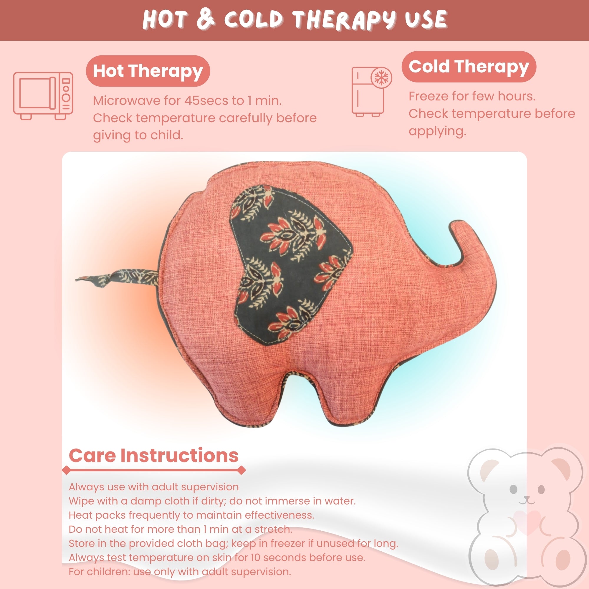 Cuddly Elephant Kids' Herbal Hot & Cold Therapy Pack – Natural Pain Relief for Children