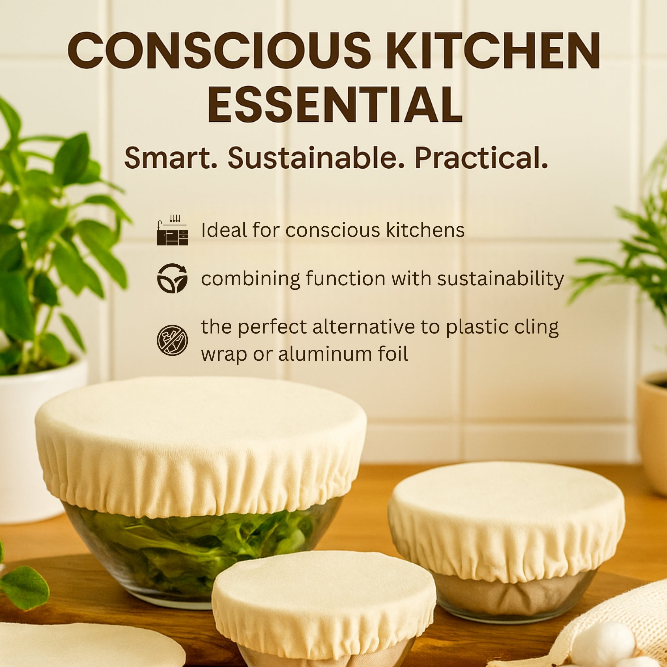 Unbleached Cotton Bowl Covers – Reusable Fabric Lids for Plastic-Free, Eco-Friendly Food Storage, Set of 6