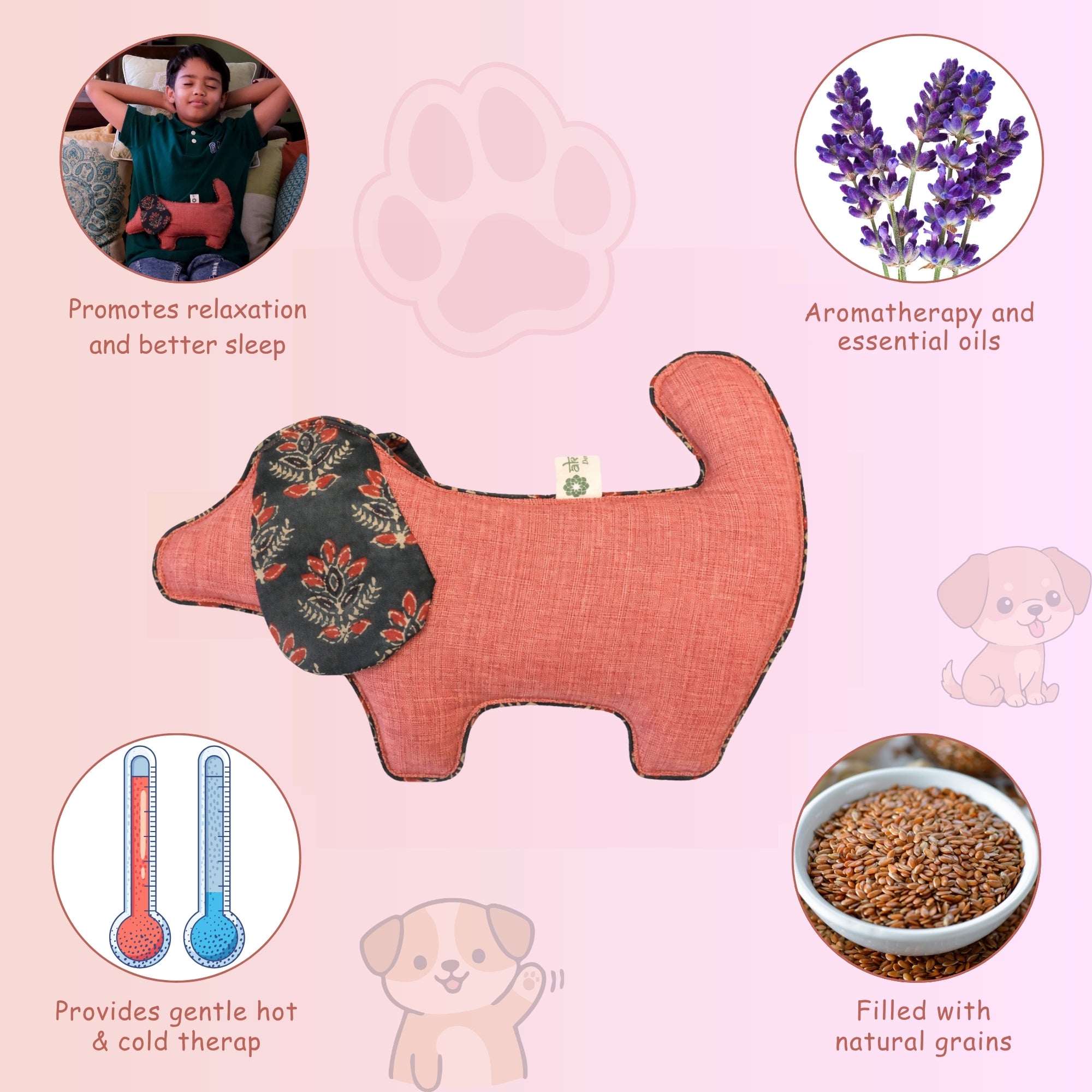 Kids' Cuddly Dog Herbal Hot & Cold Therapy Pack – Natural Pain Relief for Children