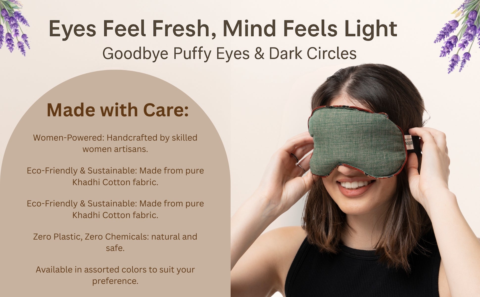 Aksobha Eye Mask for Puffy Eyes, Headaches & Sleep | Hot & Cold Microwaveable Therapy Pack with Lavender Oil 15 ml| Eco-Friendly & Reusable