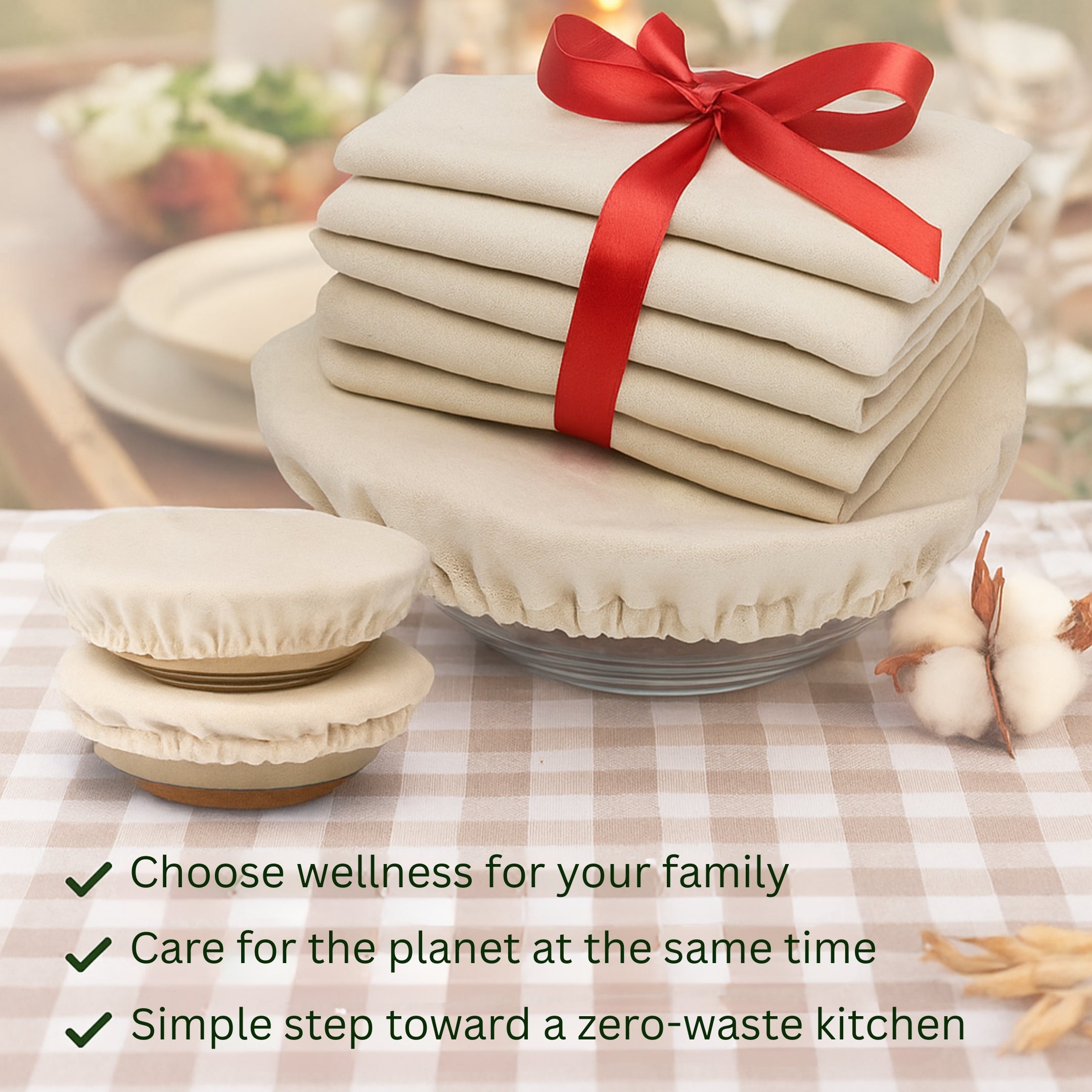 Unbleached Cotton Bowl Covers – Reusable Fabric Lids for Plastic-Free, Eco-Friendly Food Storage, Set of 6