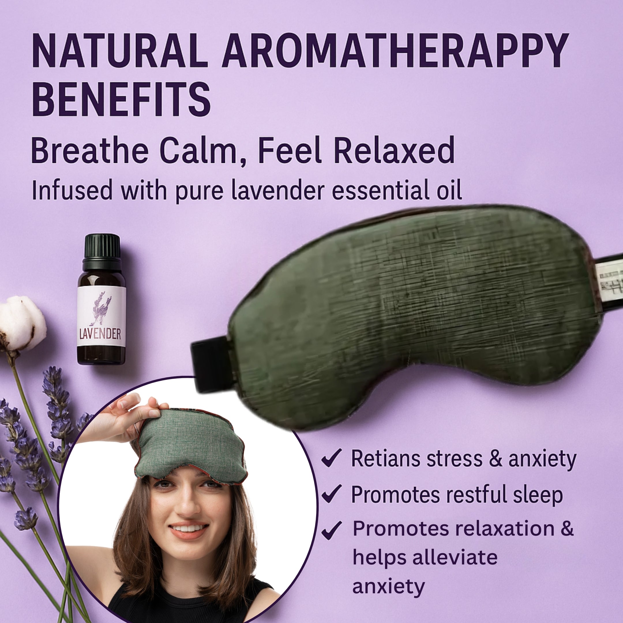 Aksobha Eye Mask for Puffy Eyes, Headaches & Sleep | Hot & Cold Microwaveable Therapy Pack with Lavender Oil 15 ml| Eco-Friendly & Reusable