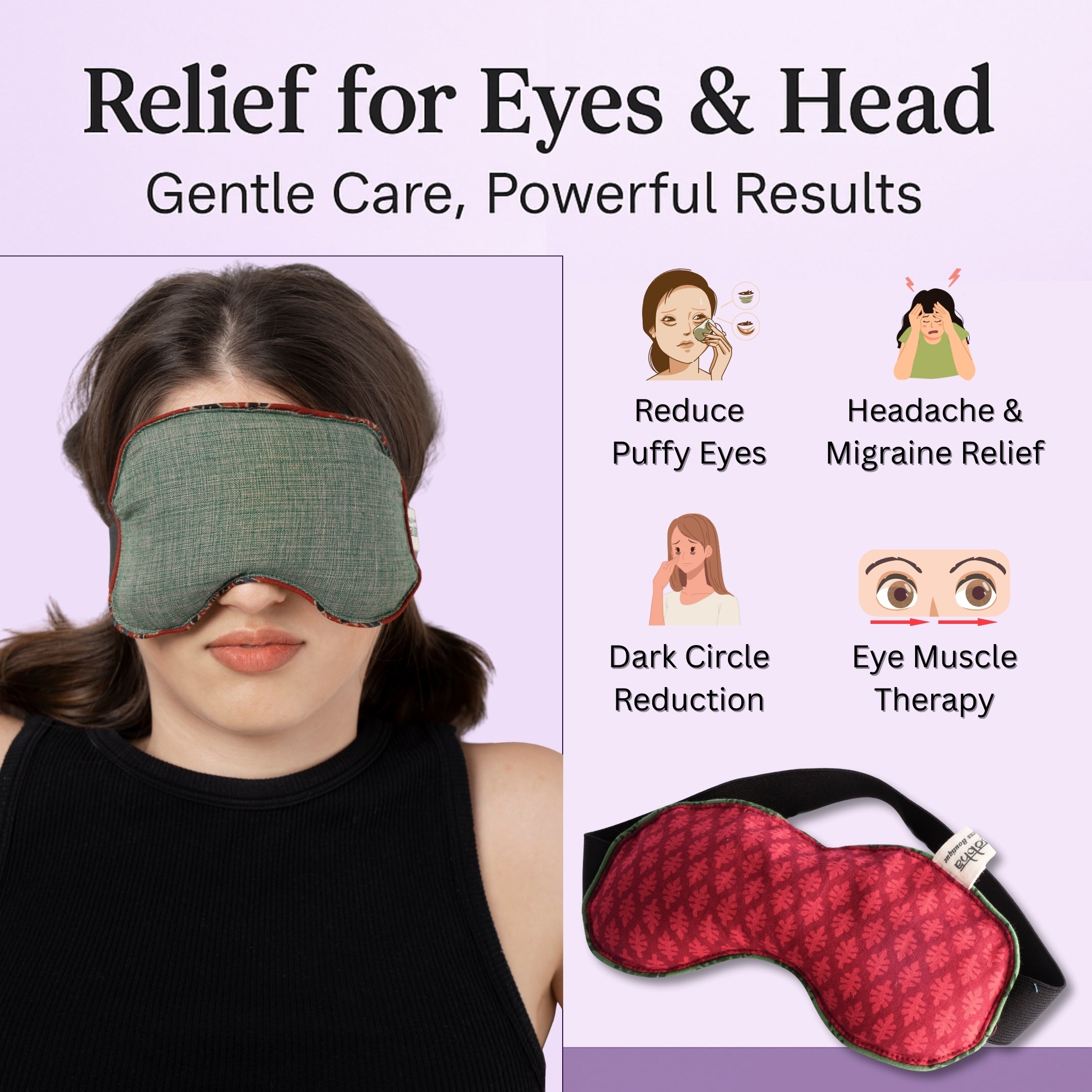 Aksobha Eye Mask for Puffy Eyes, Headaches & Sleep | Hot & Cold Microwaveable Therapy Pack with Lavender Oil 15 ml| Eco-Friendly & Reusable