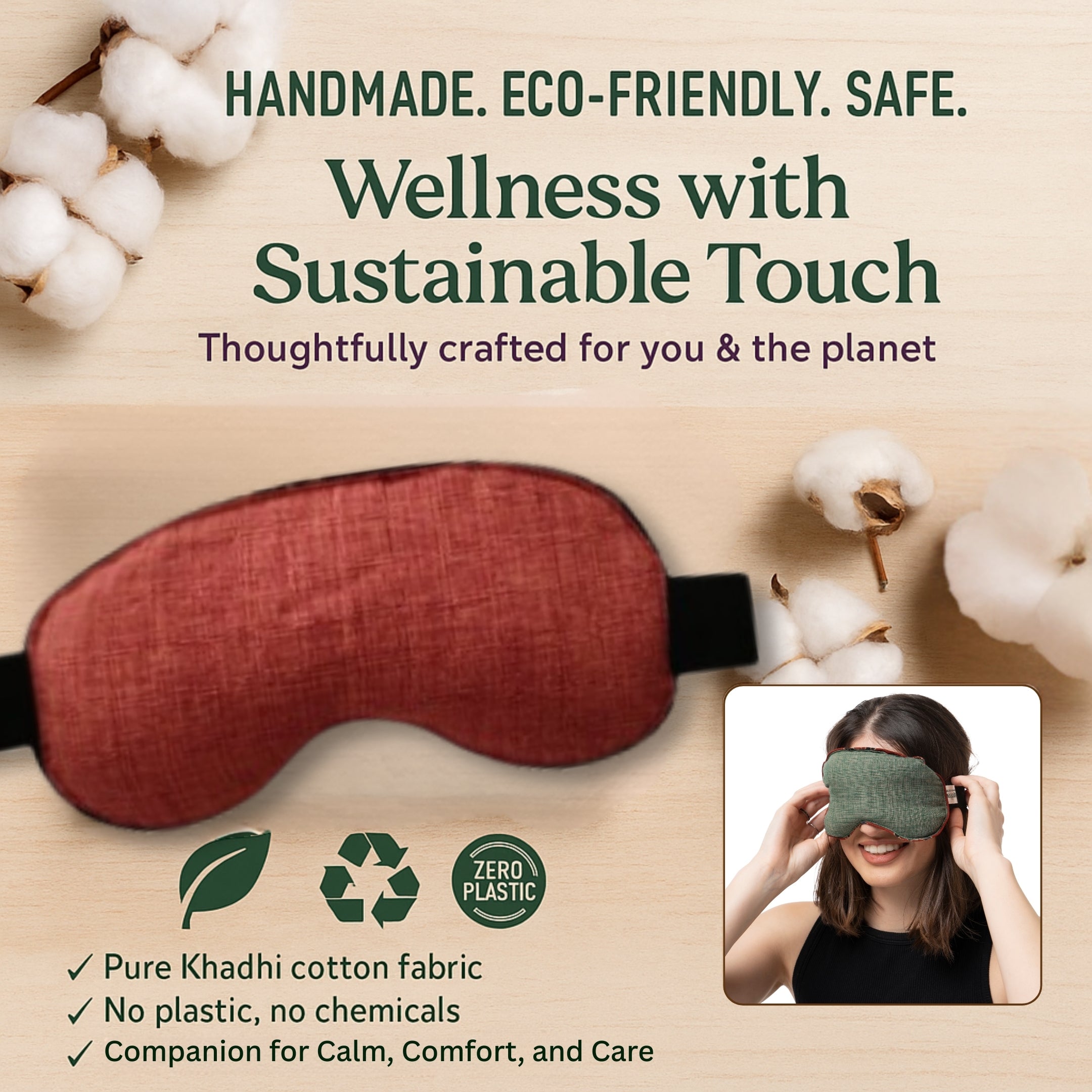 Aksobha Eye Mask for Puffy Eyes, Headaches & Sleep | Hot & Cold Microwaveable Therapy Pack with Lavender Oil 15 ml| Eco-Friendly & Reusable