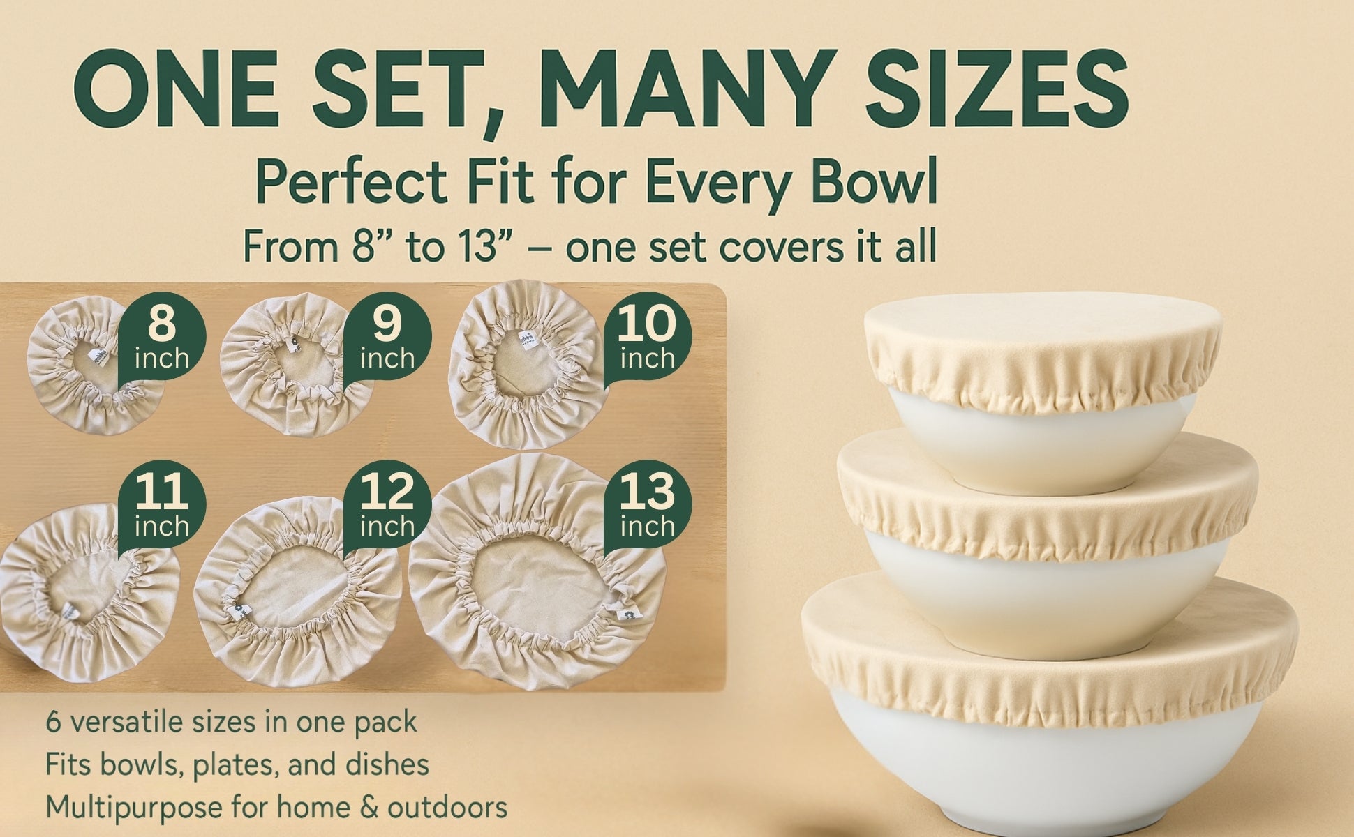 Unbleached Cotton Bowl Covers – Reusable Fabric Lids for Plastic-Free, Eco-Friendly Food Storage, Set of 6