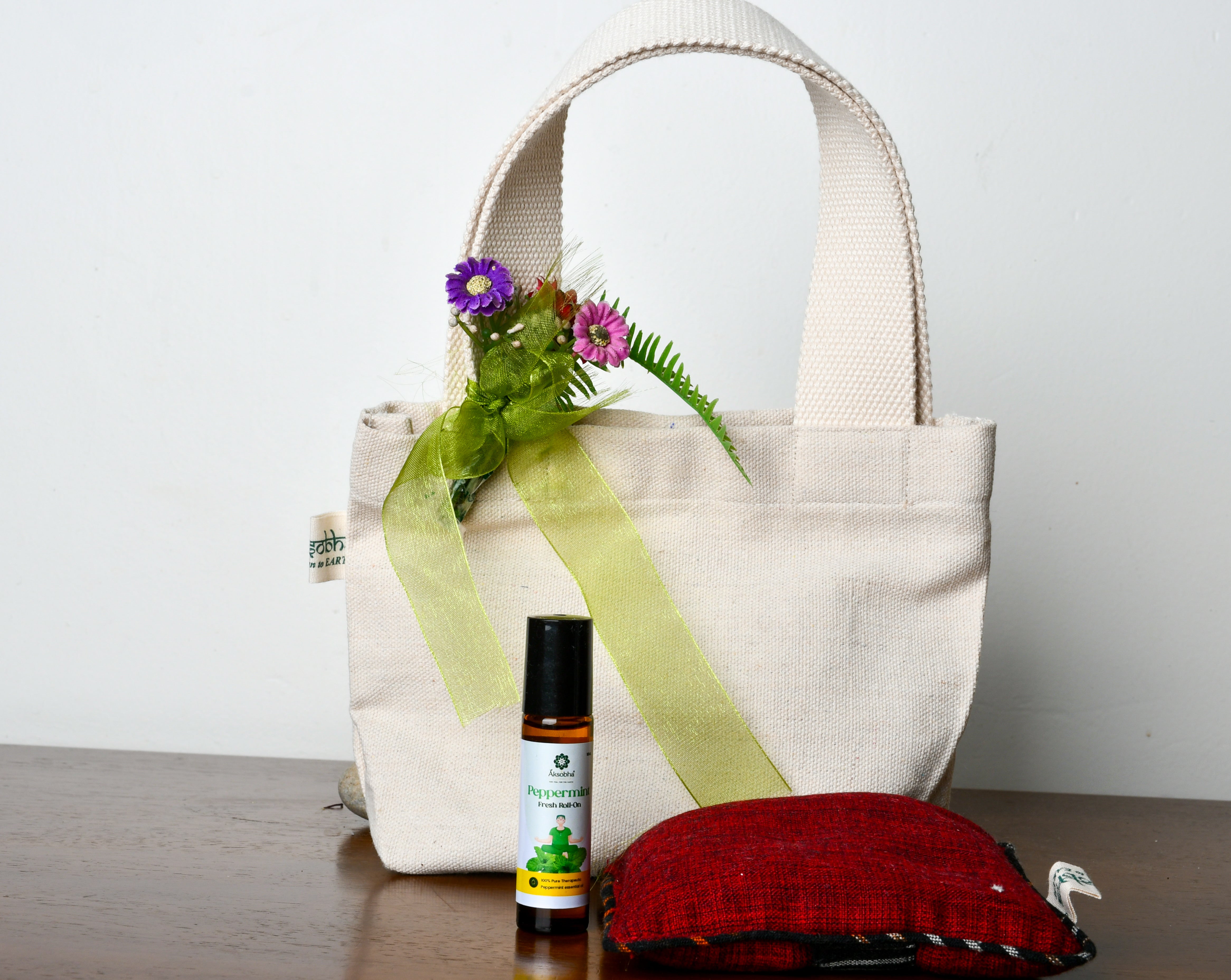 Sparsh Collection Gift Hamper | Mini Herbal Pack + Peppermint Roll-On + Cotton Gift Bag