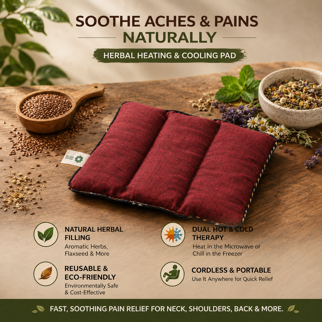 Period Pain Relief Heating Pad Microwave-Friendly Reusable Hot & Cold Therapy Pack | Premium Fabric, Natural & Organic Muscle Relaxation