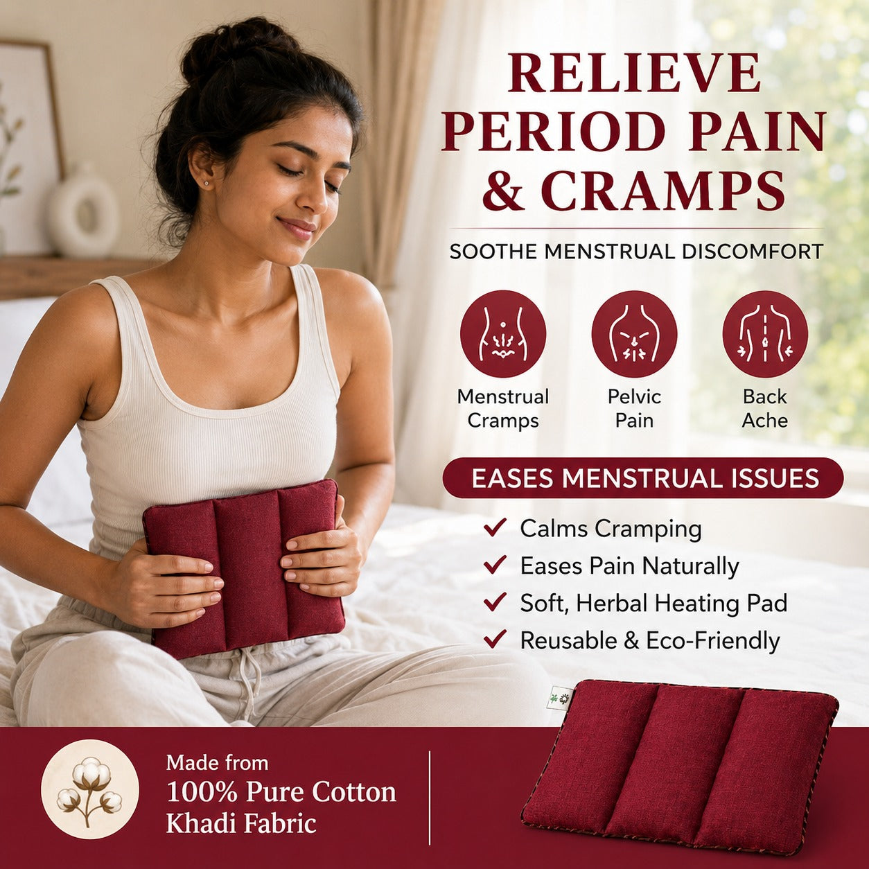 Period Pain Relief Heating Pad Microwave-Friendly Reusable Hot & Cold Therapy Pack | Premium Fabric, Natural & Organic Muscle Relaxation