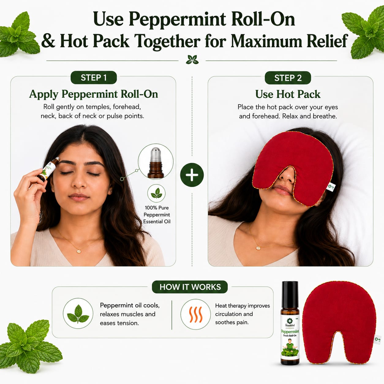 Migraine & Sinus Relief Pack | Herbal Hot & Cold Therapy for Headache, Migraine & Sinus Pressure | Natural Aromatherapy Face & Head Pack | Reusable Heating & Cooling Pack for Stress & Tension Relief