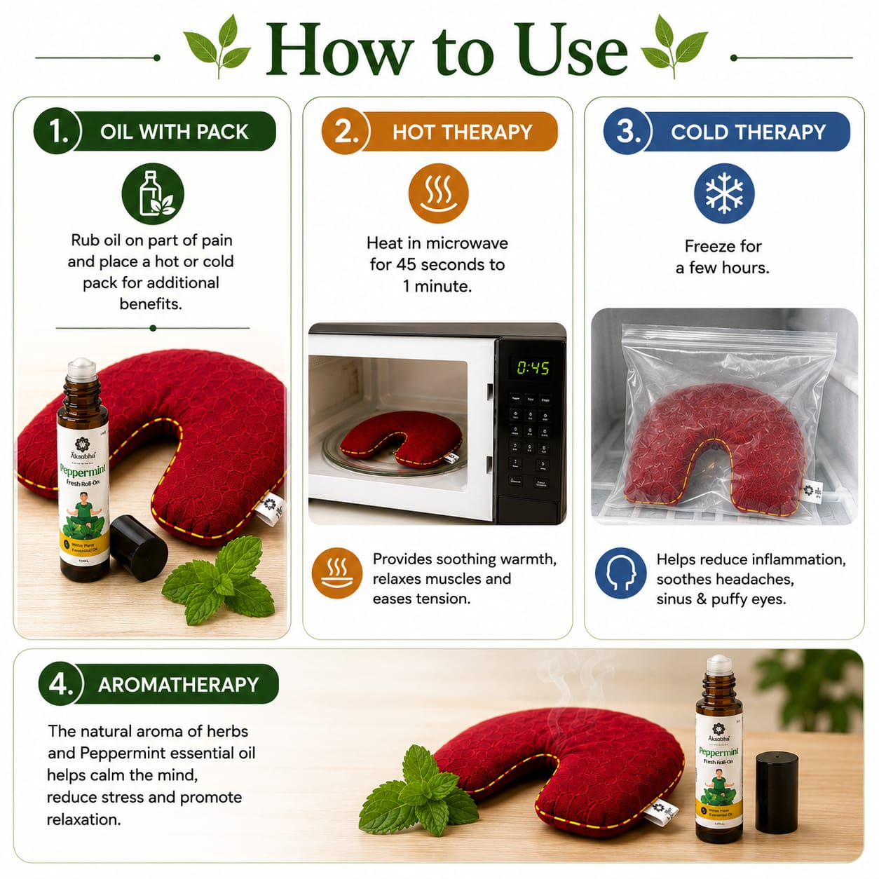 Migraine & Sinus Relief Pack | Herbal Hot & Cold Therapy for Headache, Migraine & Sinus Pressure | Natural Aromatherapy Face & Head Pack | Reusable Heating & Cooling Pack for Stress & Tension Relief