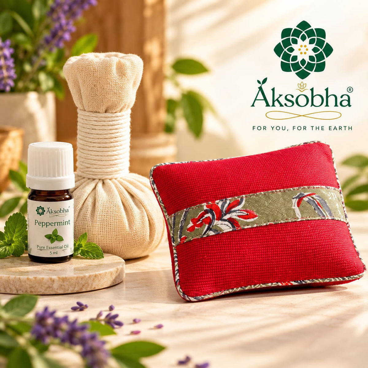 Microwaveable Herbal Pain Relief Combo | Mini Heating Pad & Potli with Essential Oil