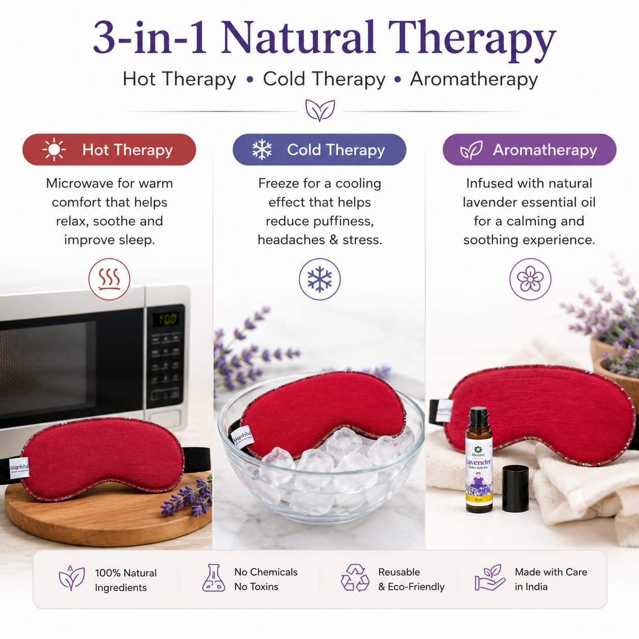 Aksobha Deep Sleep Kit | Natural Night-Time Relaxation & Better Sleep | Eye Pack + Lavender Roll-On | Hot & Cold Therapy