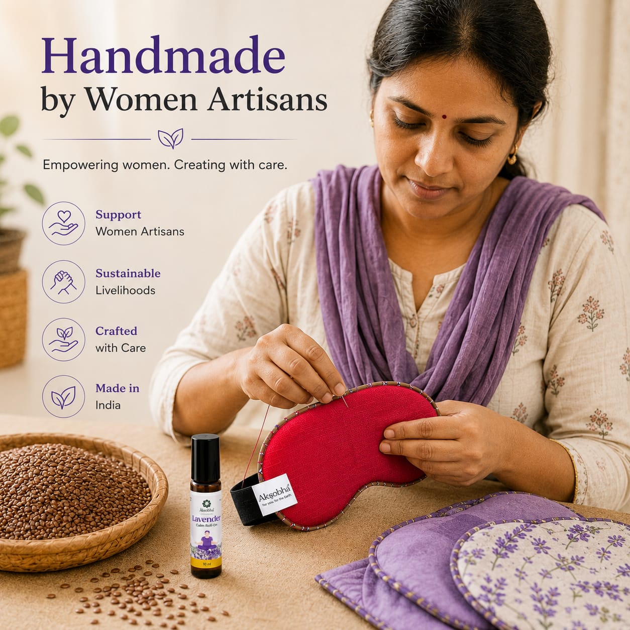 Aksobha Deep Sleep Kit | Natural Night-Time Relaxation & Better Sleep | Eye Pack + Lavender Roll-On | Hot & Cold Therapy