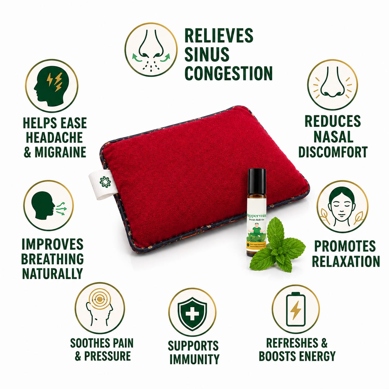 Aksobha Sinus Heating Pad – Hot & Cold Therapy for Sinus, Migraine & Cold Relief | Handmade with Seeds & 15ml Peppermint Oil | Eco-Friendly & Reusable