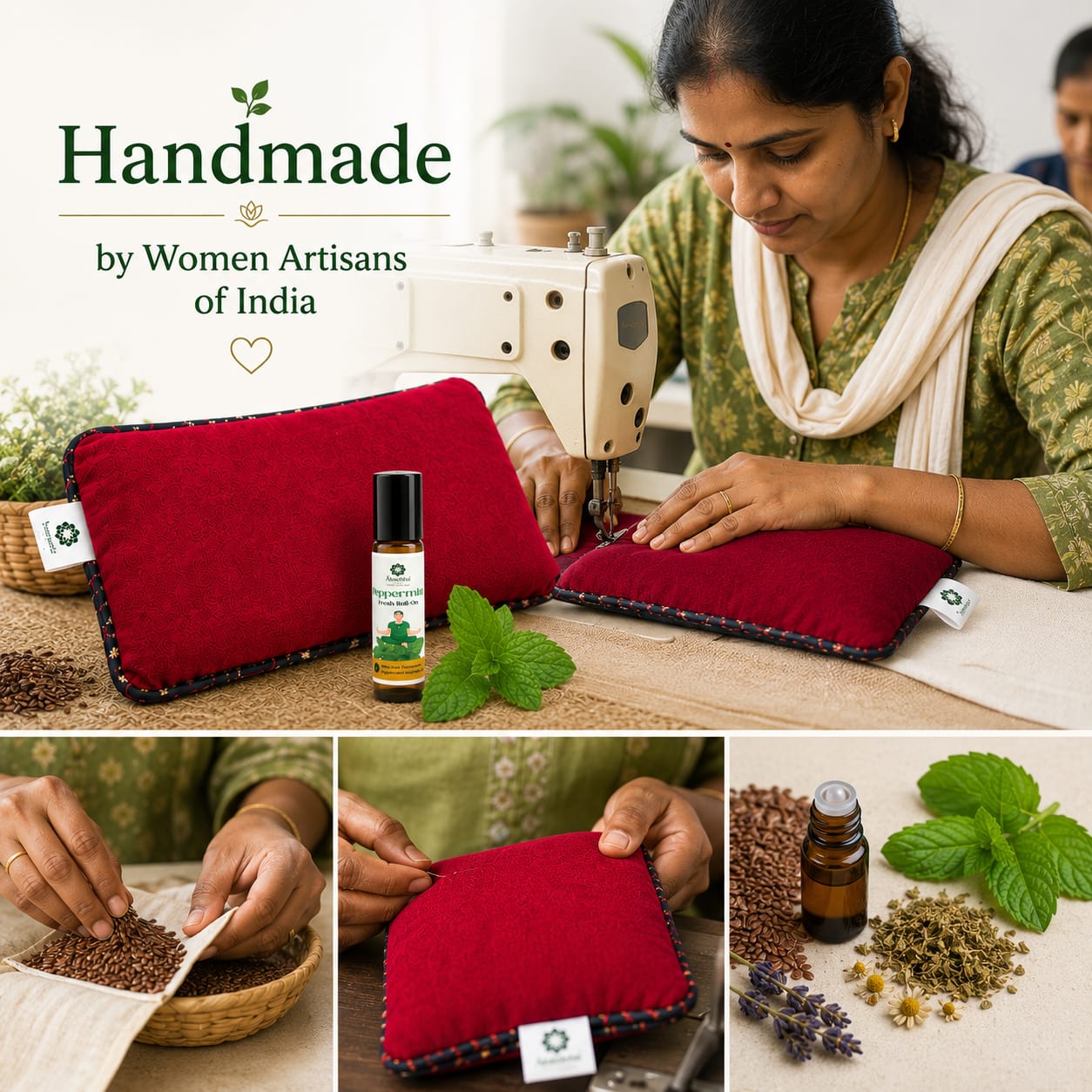 Aksobha Sinus Heating Pad – Hot & Cold Therapy for Sinus, Migraine & Cold Relief | Handmade with Seeds & 15ml Peppermint Oil | Eco-Friendly & Reusable