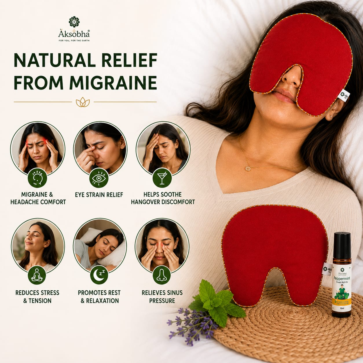 Migraine & Sinus Relief Pack | Herbal Hot & Cold Therapy for Headache, Migraine & Sinus Pressure | Natural Aromatherapy Face & Head Pack | Reusable Heating & Cooling Pack for Stress & Tension Relief