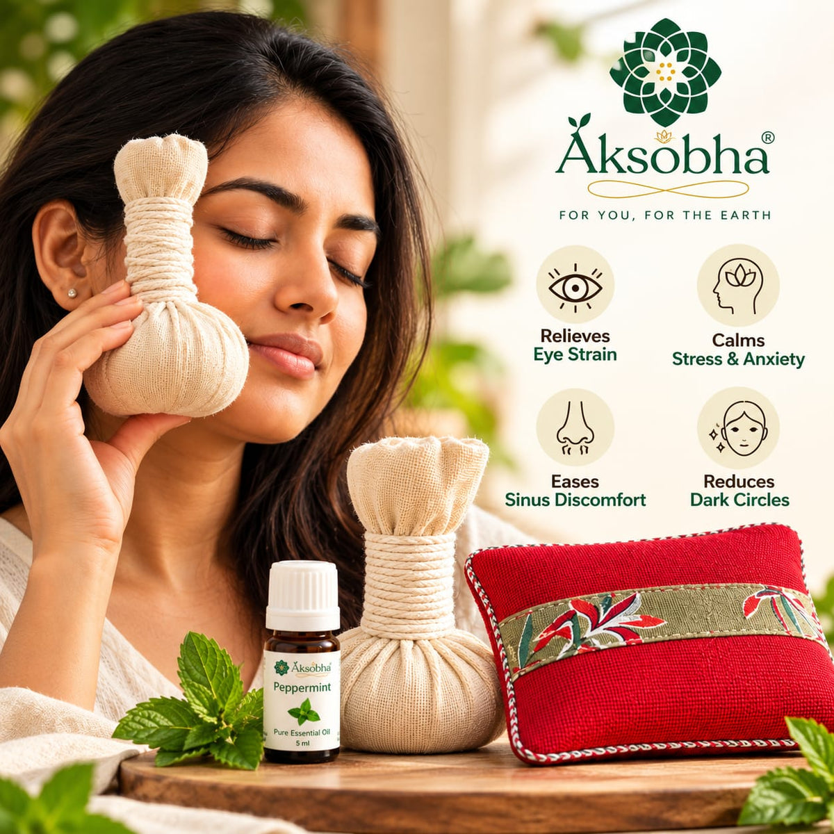 Microwaveable Herbal Pain Relief Combo | Mini Heating Pad & Potli with Essential Oil