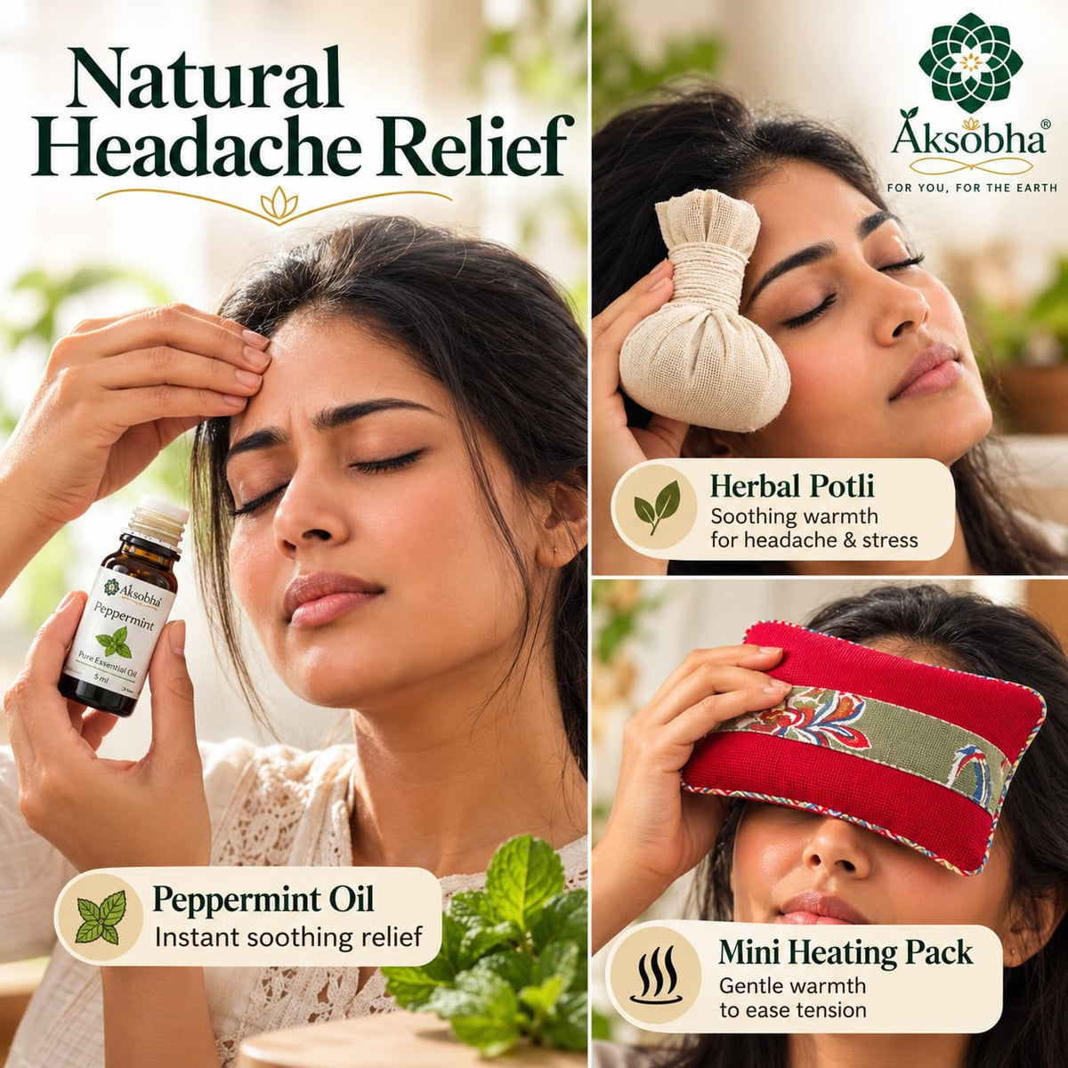 Microwaveable Herbal Pain Relief Combo | Mini Heating Pad & Potli with Essential Oil