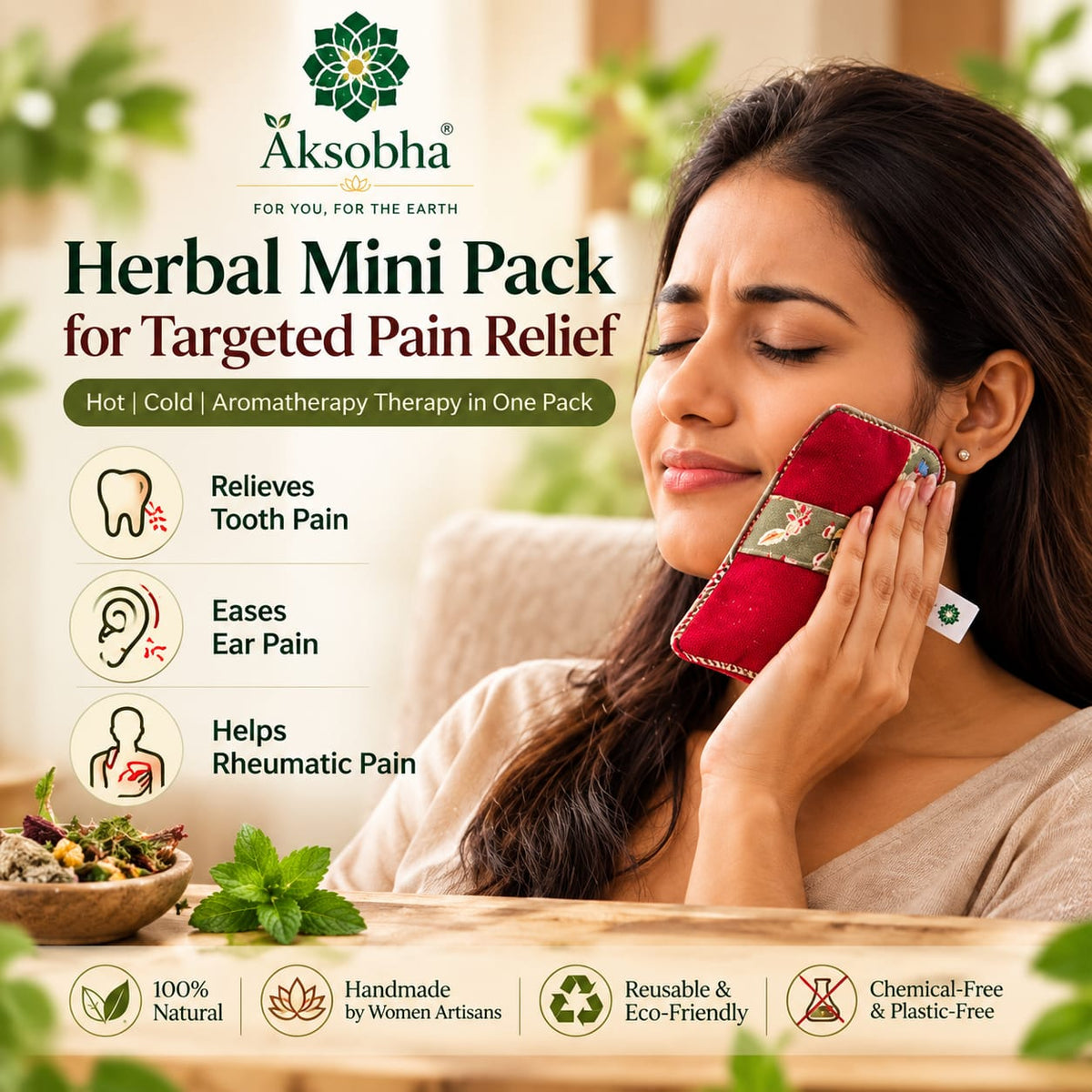 Microwaveable Herbal Pain Relief Combo | Mini Heating Pad & Potli with Essential Oil