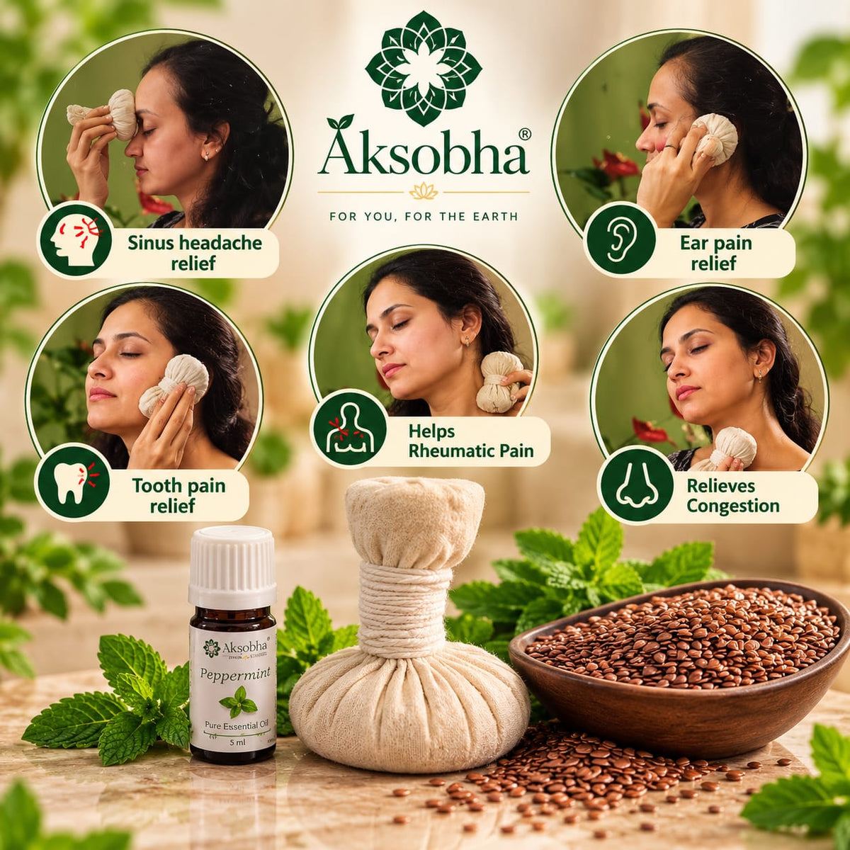 Microwaveable Herbal Pain Relief Combo | Mini Heating Pad & Potli with Essential Oil