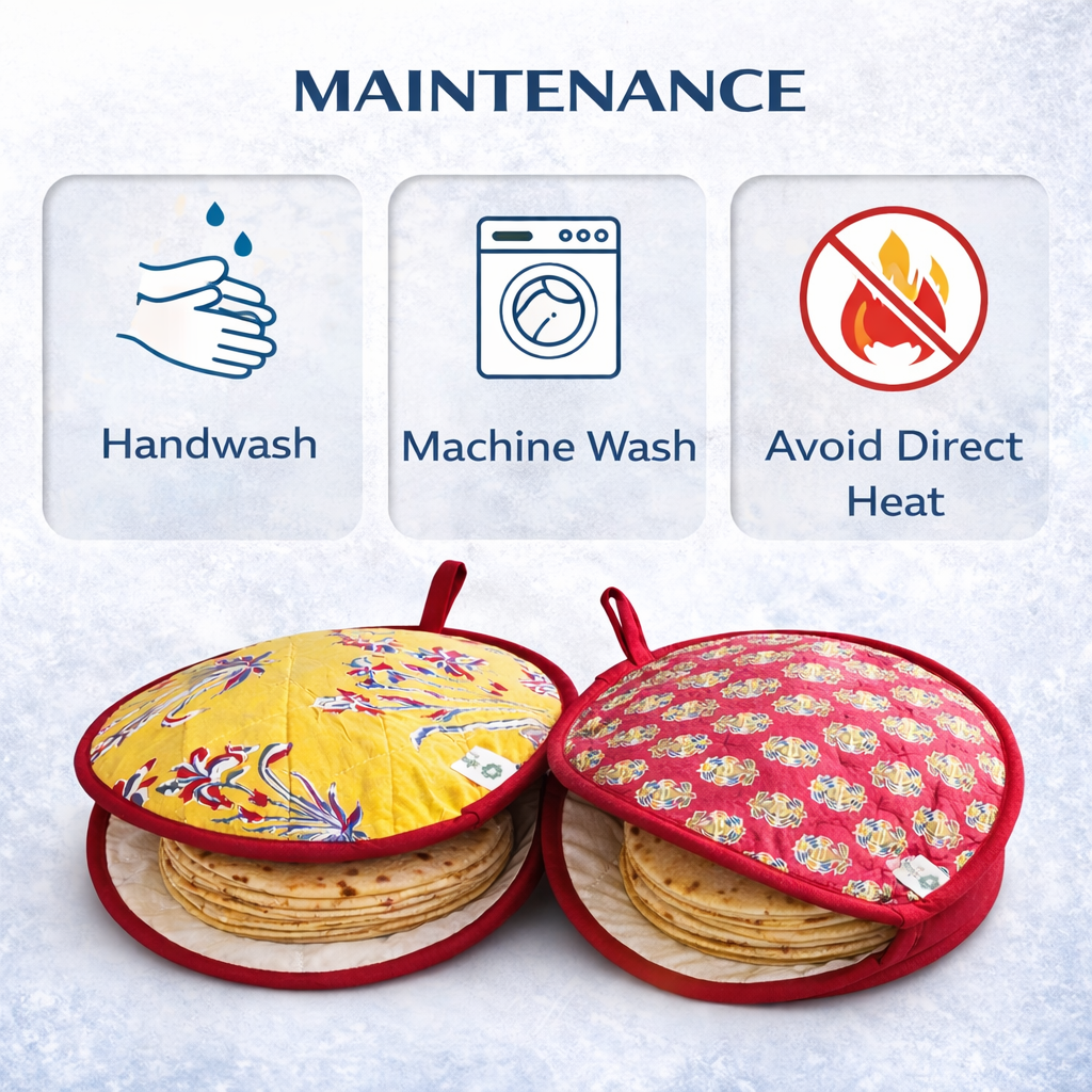 Microwaveable Roti & Tortilla Warmer – Cotton, Reusable, Eco-Friendly Pouch, Set of 2