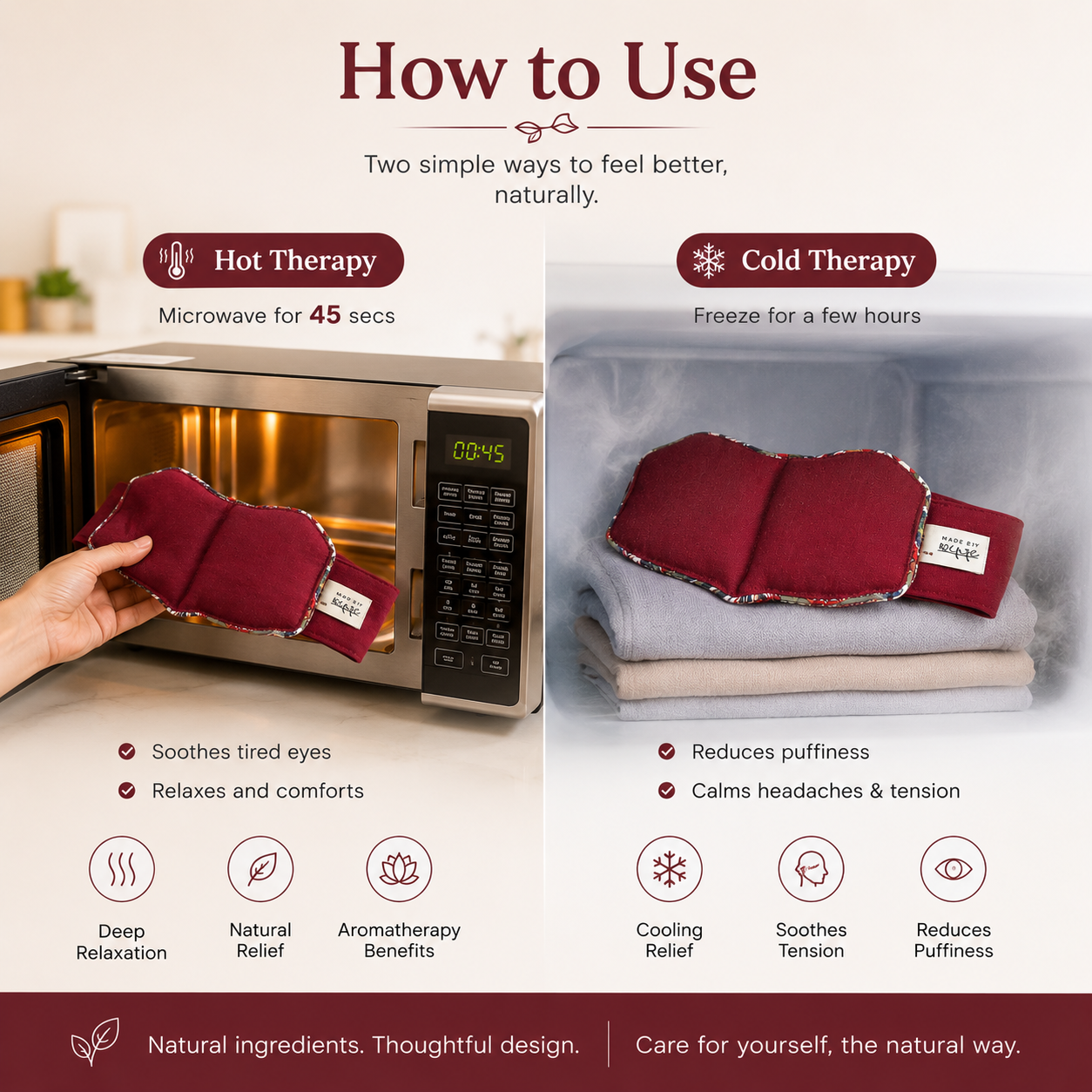 Eye Stress & Pain Relief Herbal Microwavable Heating Pad with Adjustable Strap