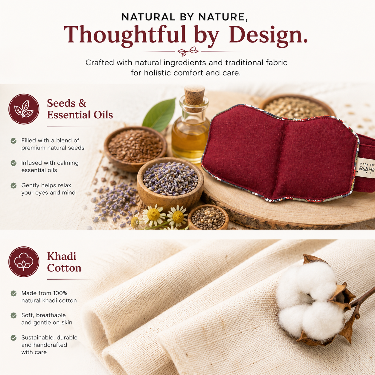 Eye Stress & Pain Relief Herbal Microwavable Heating Pad with Adjustable Strap