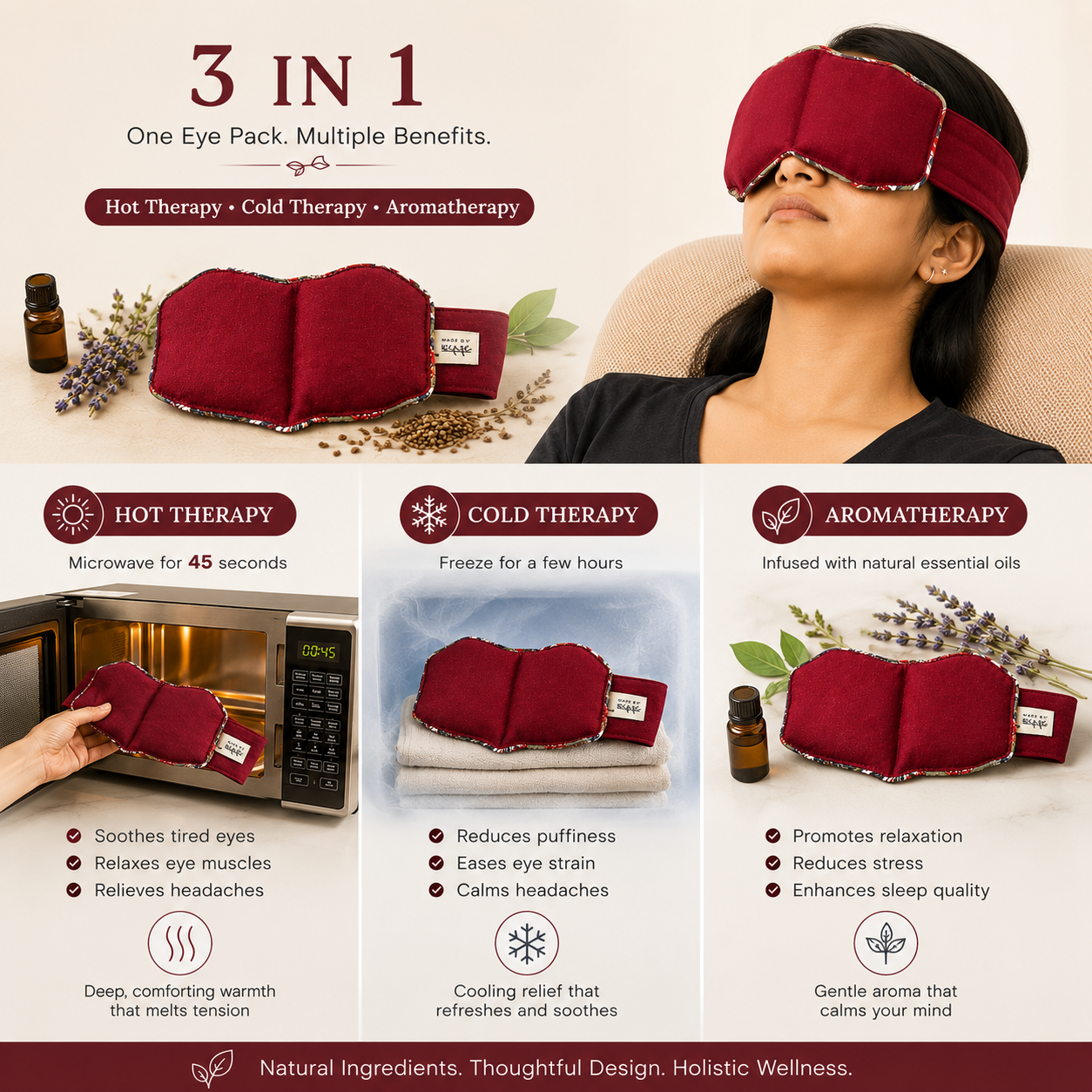 Eye Stress & Pain Relief Herbal Microwavable Heating Pad with Adjustable Strap