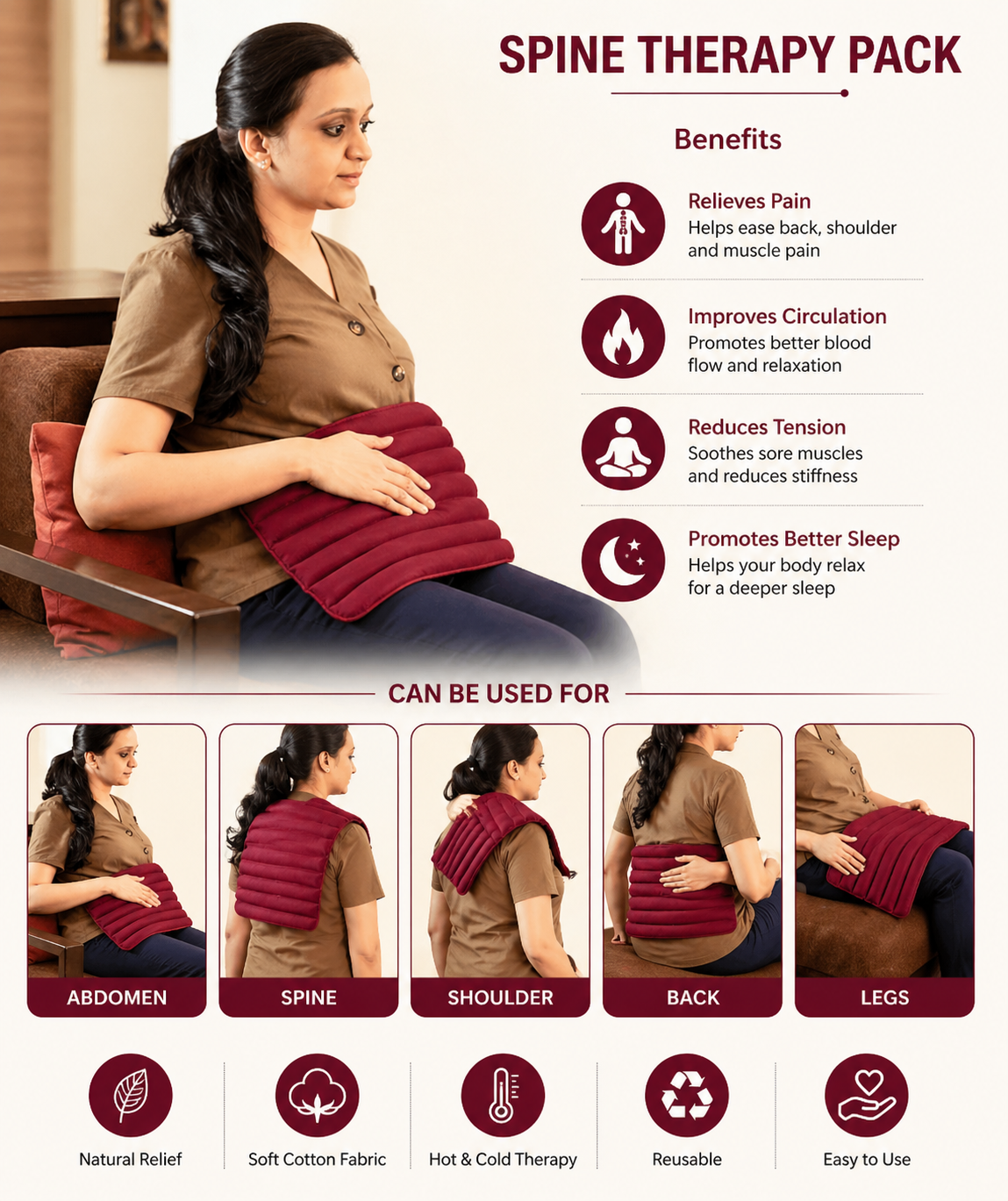 Multipurpose Herbal Microwavable Heating Pad for Spine Pain Relief - Hot & Cold Therapy Pack