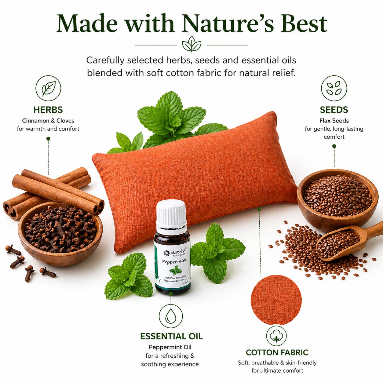 Aksobha Sinus Heating Pad – Hot & Cold Therapy for Sinus, Migraine & Cold Relief | Handmade with Seeds & 15ml Peppermint Oil | Eco-Friendly & Reusable