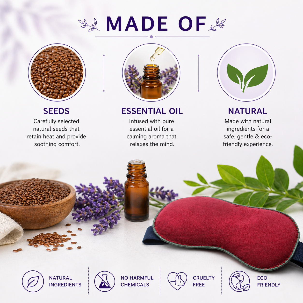 Aksobha Eye Mask for Puffy Eyes, Headaches & Sleep | Hot & Cold Microwaveable Therapy Pack with Lavender Oil 15 ml| Eco-Friendly & Reusable