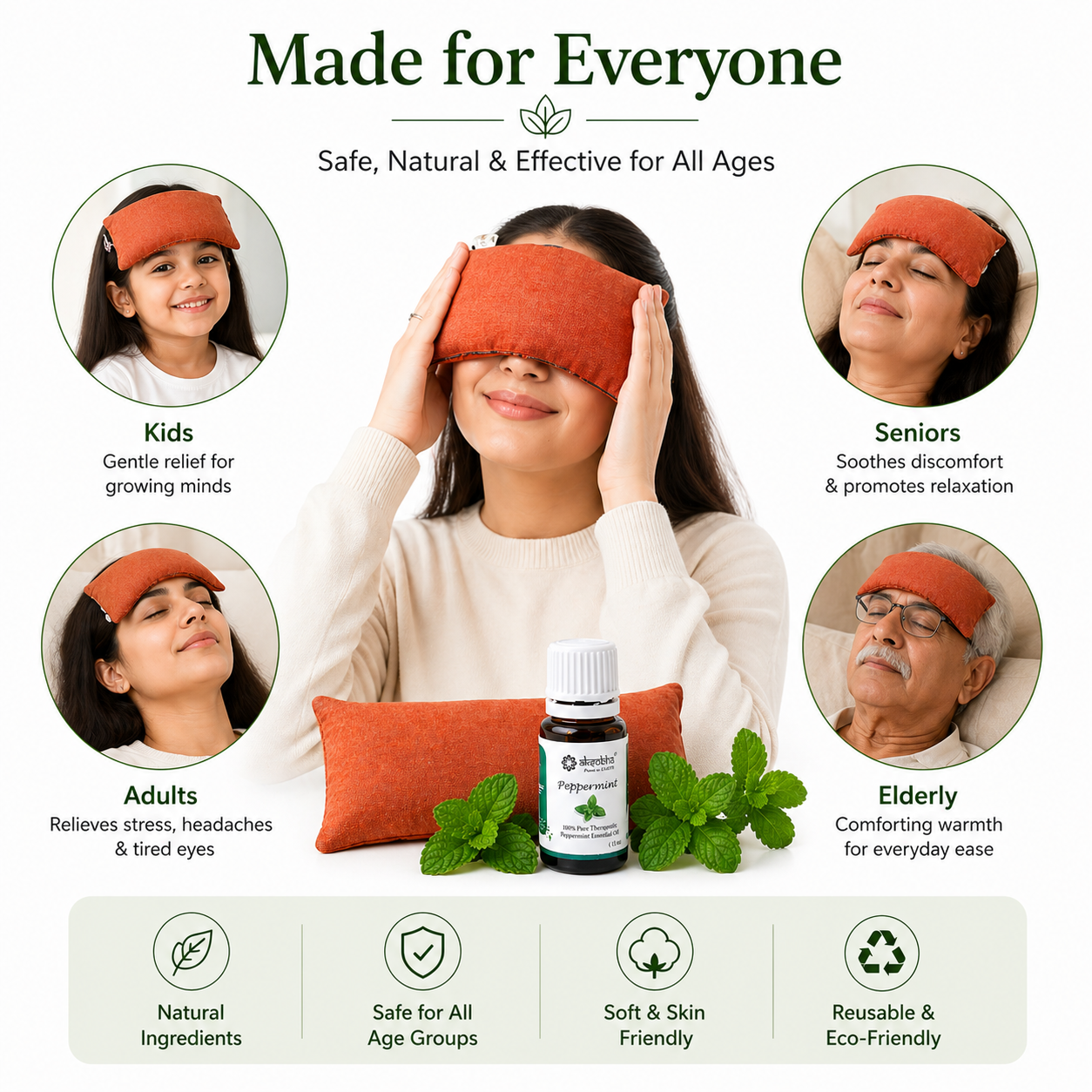 Aksobha Sinus Heating Pad – Hot & Cold Therapy for Sinus, Migraine & Cold Relief | Handmade with Seeds & 15ml Peppermint Oil | Eco-Friendly & Reusable