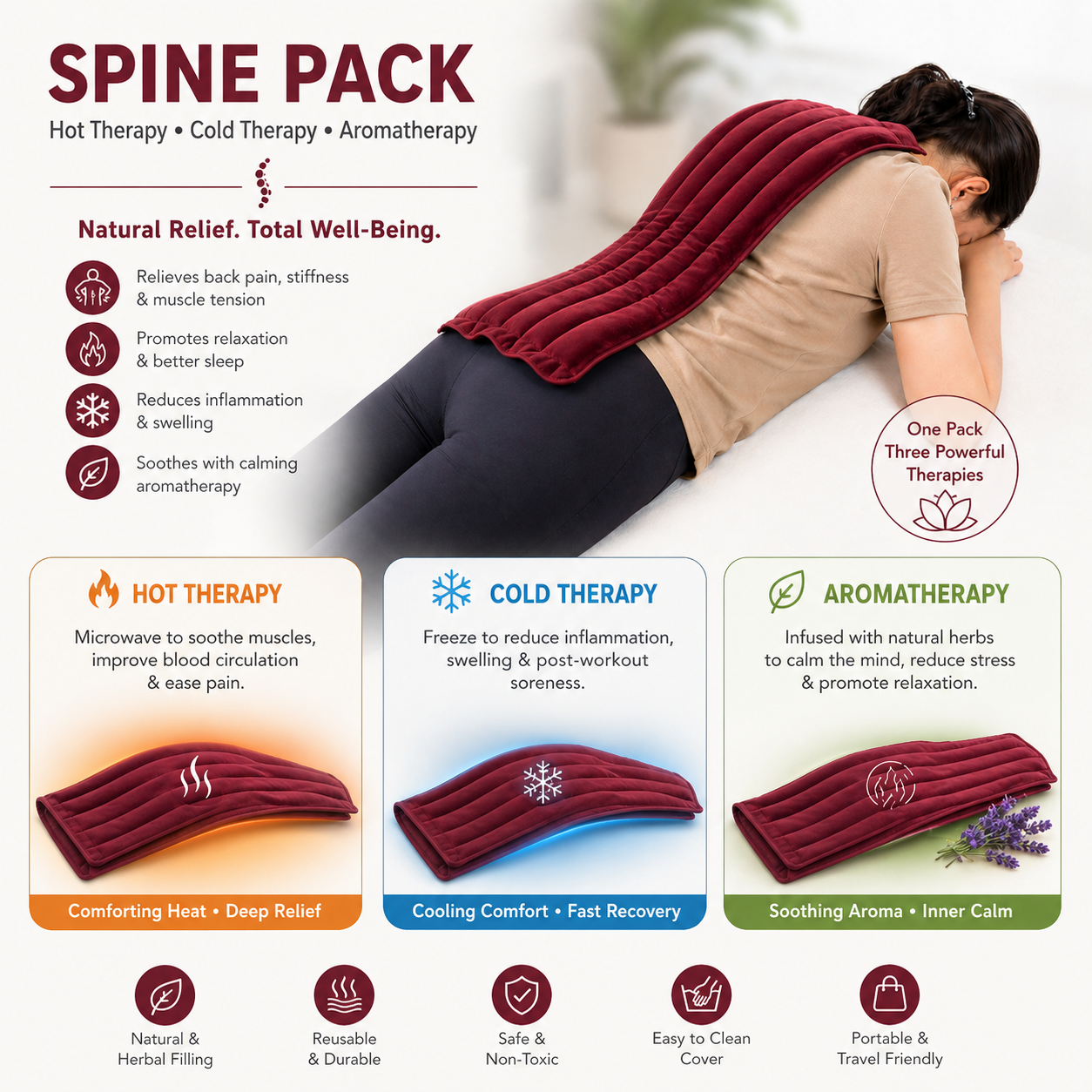 Multipurpose Herbal Microwavable Heating Pad for Spine Pain Relief - Hot & Cold Therapy Pack